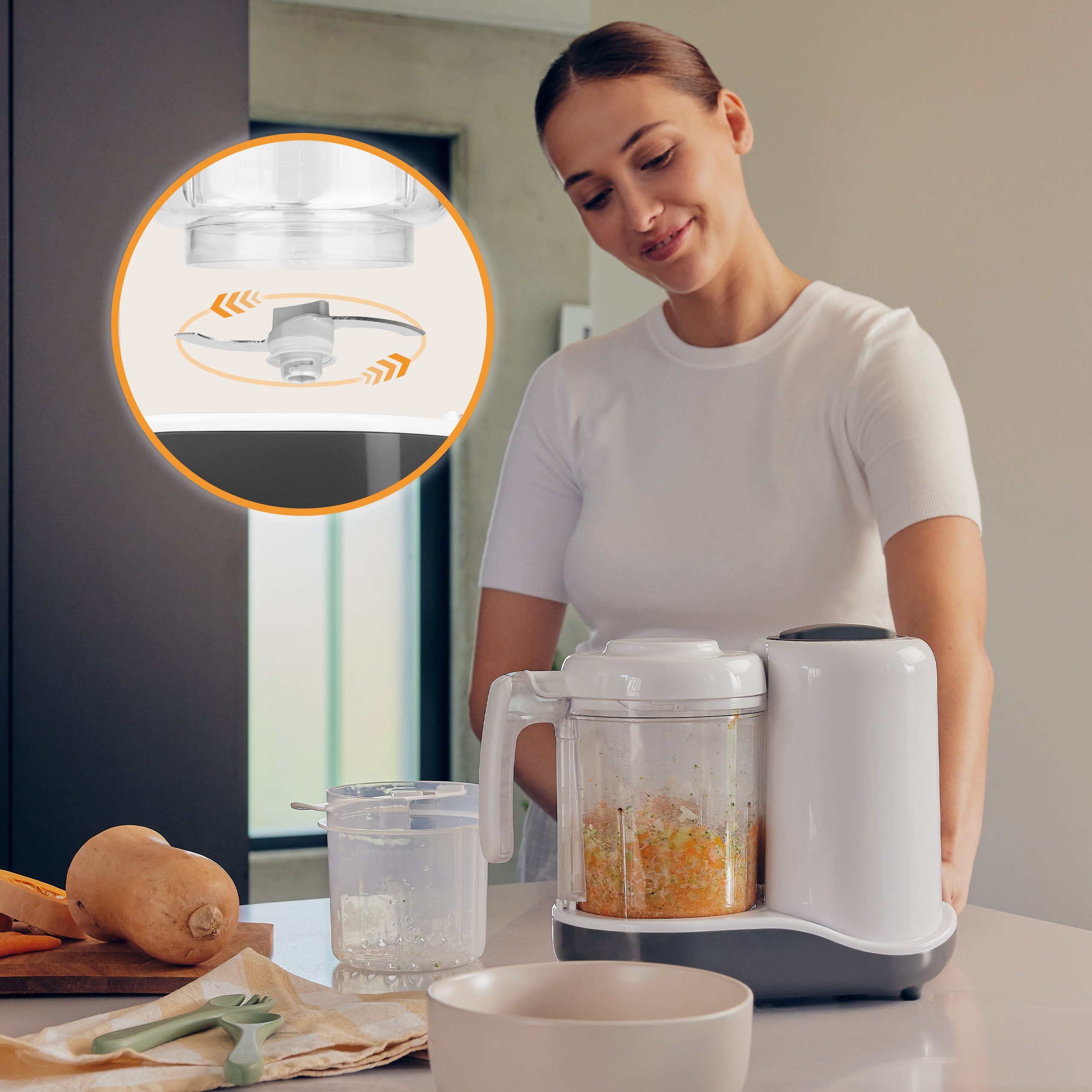 lionelo Babynahrungszubereiter LOC-BABY MENU, 300,00 W, 0,90 l Schüssel, 4 Programme/Entfrosten/Sterilisieren/Mixer/Touchscreen/900ml – Bild 3 von 5