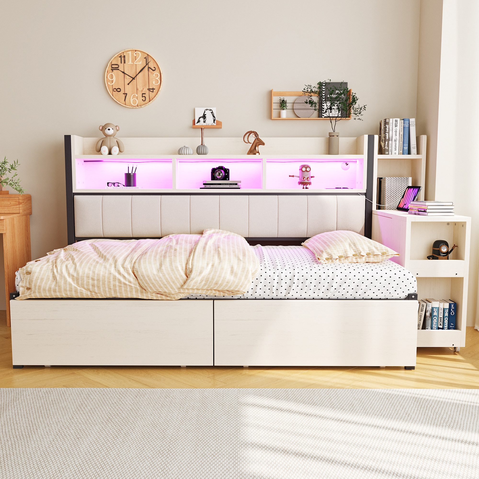 Merax Daybett mit LED-Beleuchtung, Steckdosen & großem Stauraum, Eisenbett günstig online kaufen