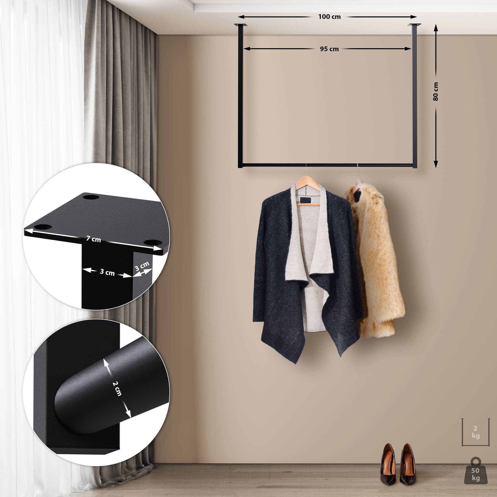 CLP Garderobenständer Fenton, Kleiderständer aus Metall für Deckenmontage günstig online kaufen