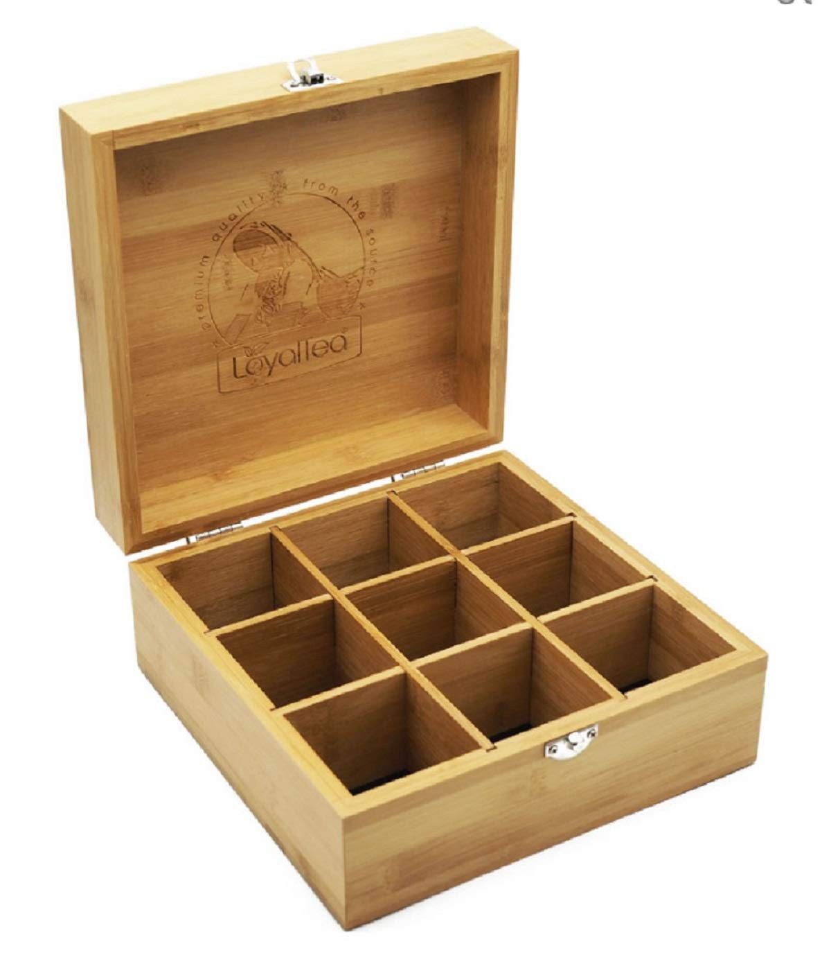 Provance Teebox Teebox aus Bambus 22x22x10cm 9 Fächern mit Deckel, (1-tlg)