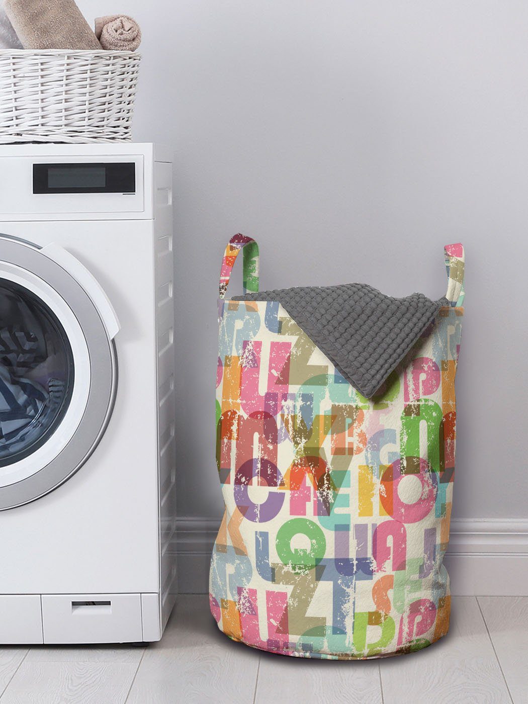 Abakuhaus Wäschesäckchen Wäschekorb mit Griffen Alphabet Energetische Silhouetten Waschsalons, für Kordelzugverschluss ABC