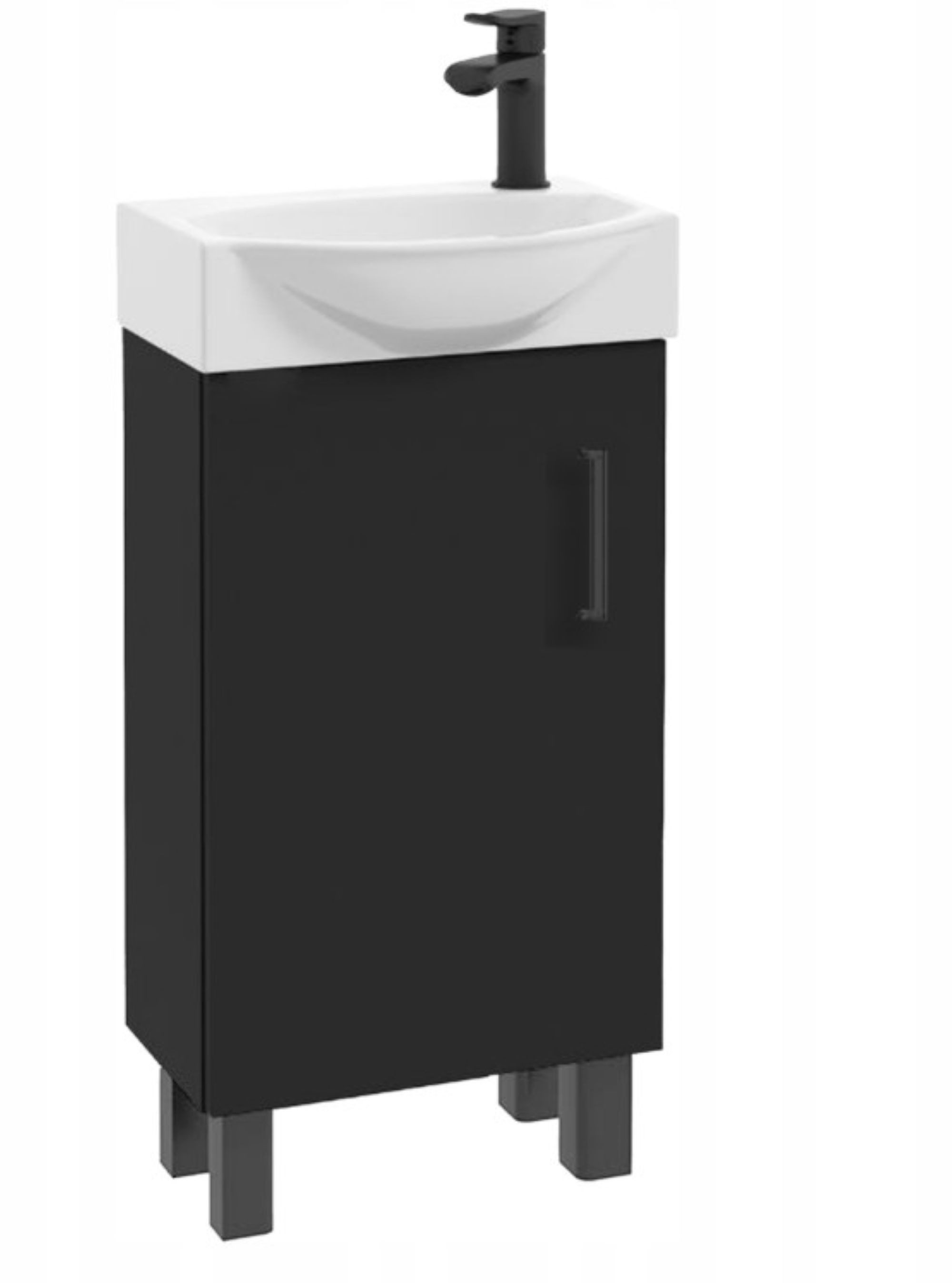 STAMAR Waschbeckenunterschrank Badmöbel Standschrank 40 cm mit Waschbecken Schwarz Unterschrank stehend Keramik-Becken kompakt schmal 22cm Tiefe