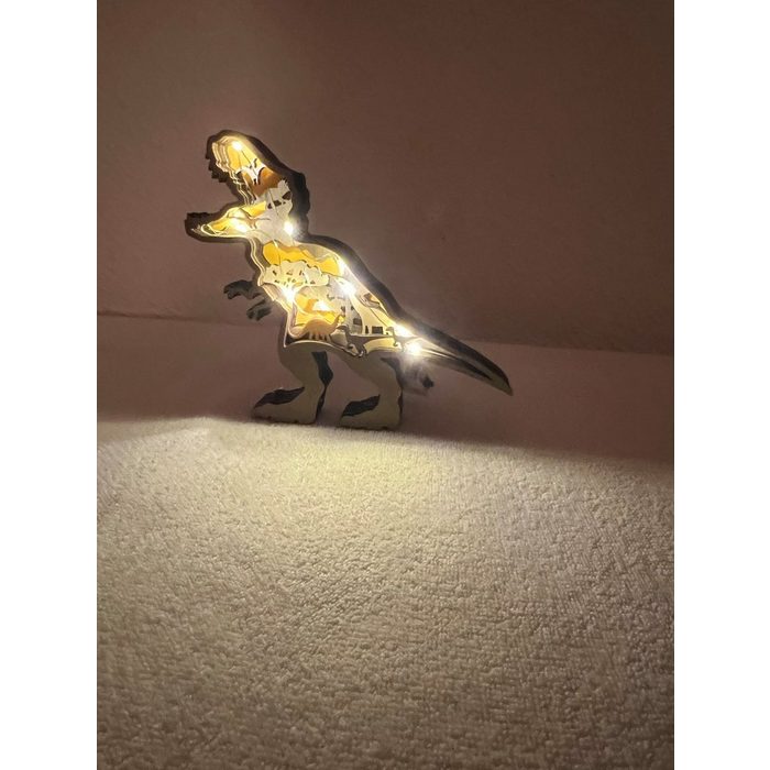 Stelby LED-Dekofigur Holzmodell Dinosaurier mit Led Lichtern Holzstatue als Dekoration