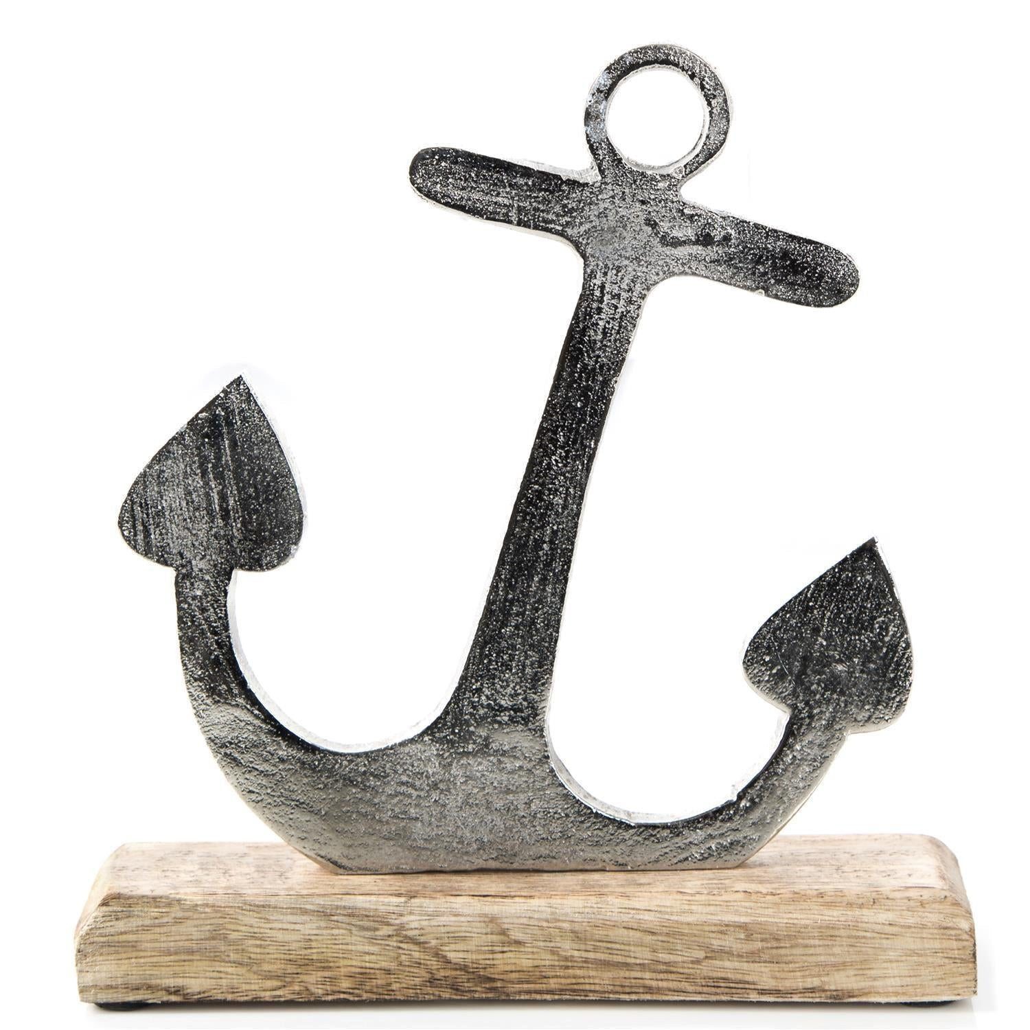Logbuch-Verlag Dekofigur Grauer maritimer Deko Anker aus Metall auf Holzsockel - 23 cm - zum