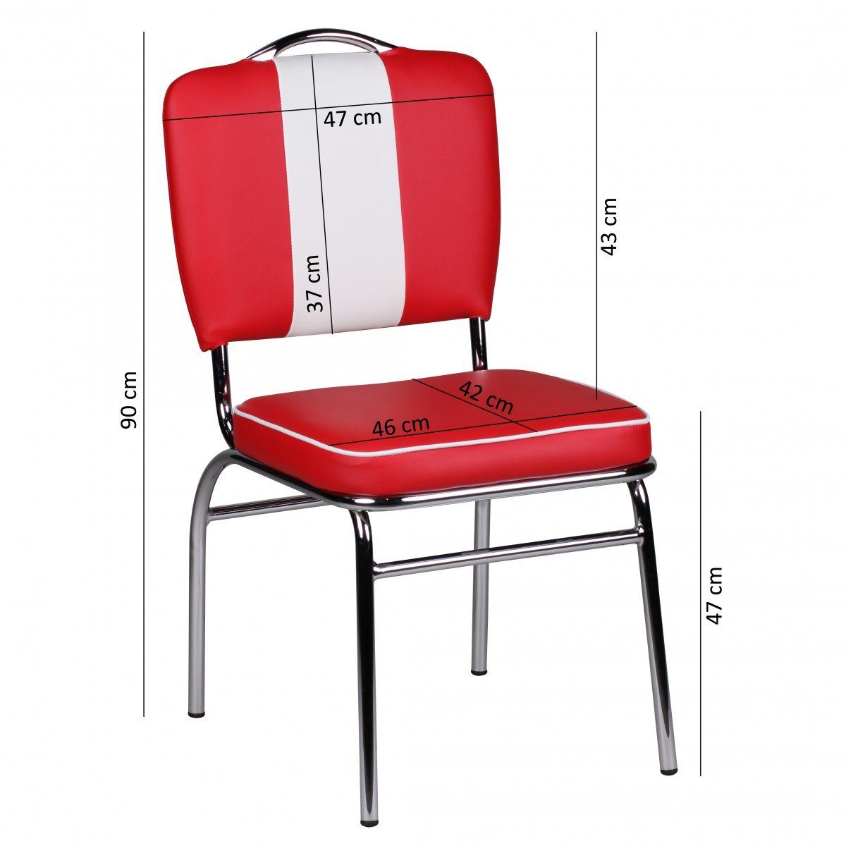 Wohnling 4-Fußstuhl Esszimmerstuhl Kunstleder American Diner Retro Rot Weiß Stuhl Sessel g (American Diner, Küchenstuhl Kunstleder Rot Weiß), Esszimmerstuhl USA, Design Polsterstuhl Esszimmer