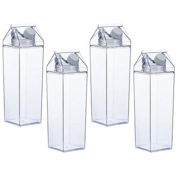 DOPWii Tasse Milchkarton Wasserflasche, transparenter Kunststoff, Doppelschnallendesign, auslaufsicher, 4-teiliges Set