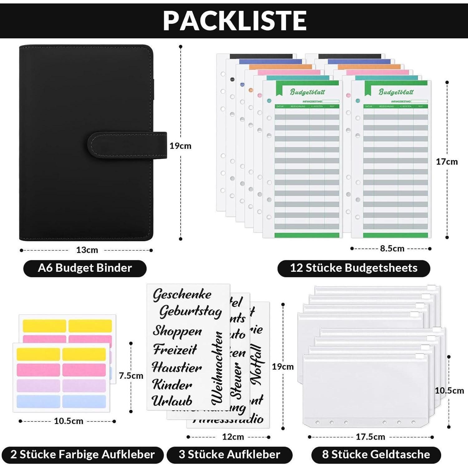 LuxusKollektion Ringbuchmappe Budget Planner Deutsch A6 PU-Leder Binder Geldumschläge Budget Blätter