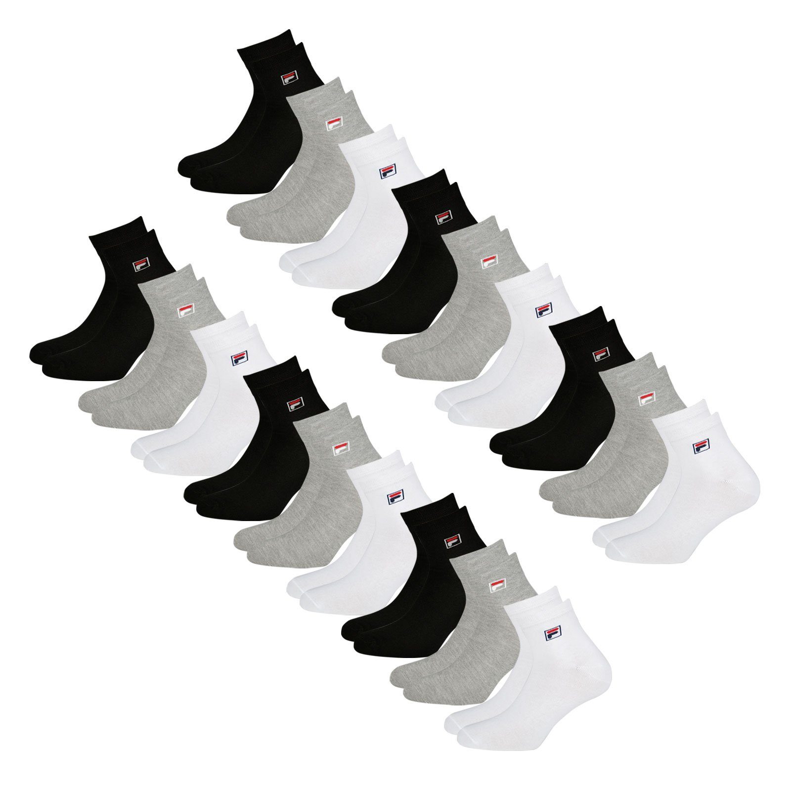 Fila Sportsocken Quarter Socken (18-Paar) 700 Piquebund grey black / / mit elastischem white