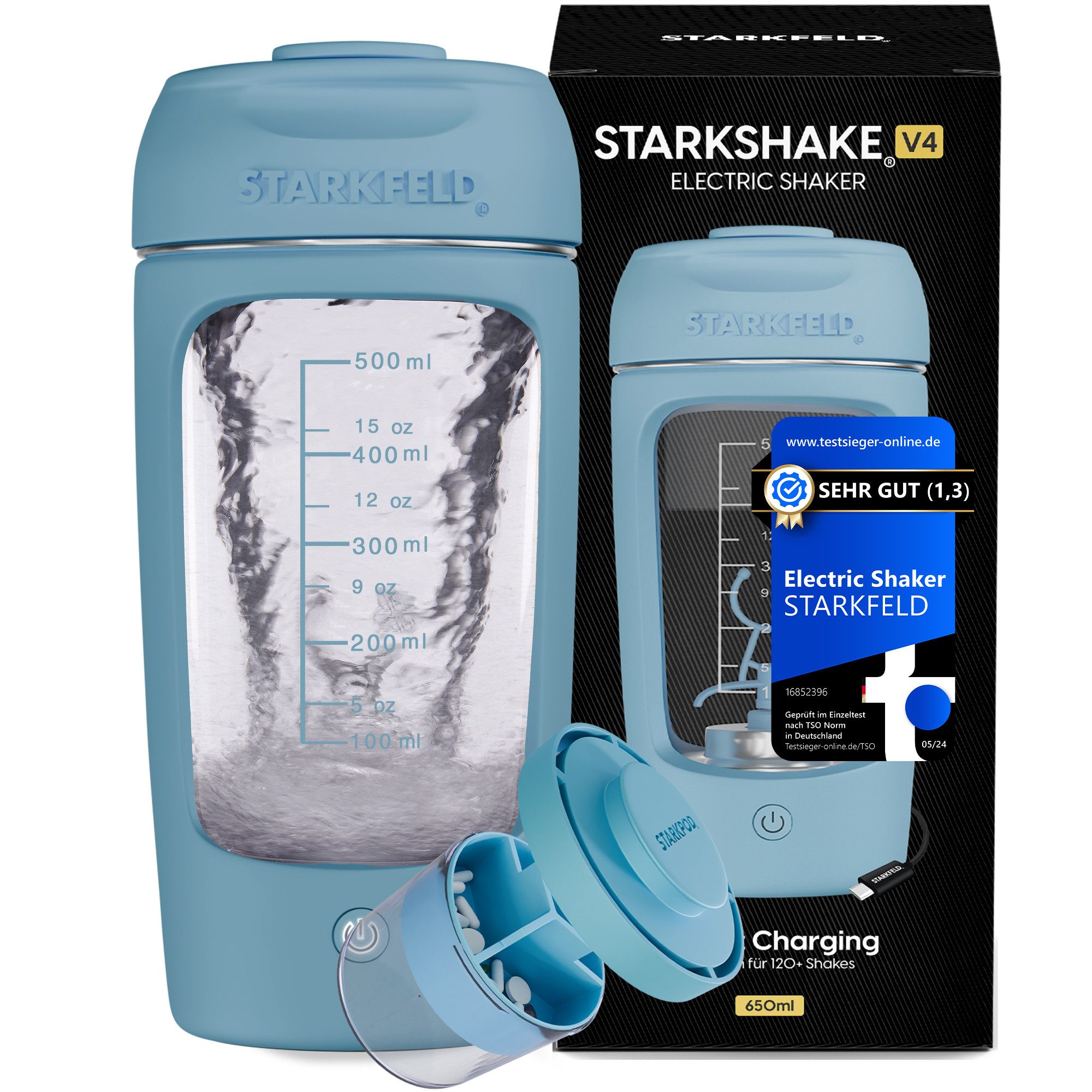 STARKFELD Elektrischer Shaker STARKSHAKE® V4 – „ausgeziechnet als bester elektrischer Shaker“, 30 W, 650 ml, Selbstreinigend