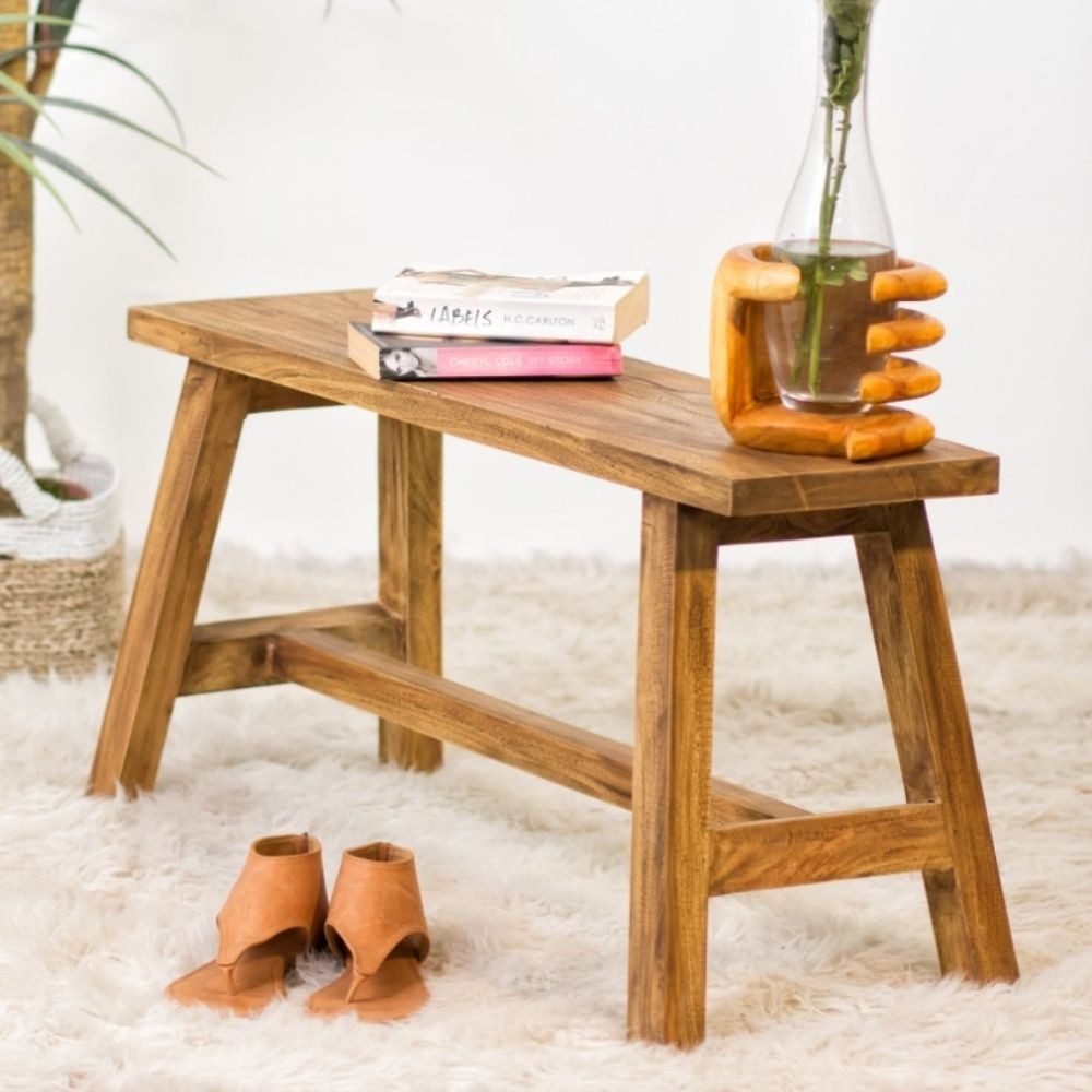 LebensWohnArt Sitzbank Massivholz Sitzbank RANCH Antik-Natural Mahagoni ca. L90cm