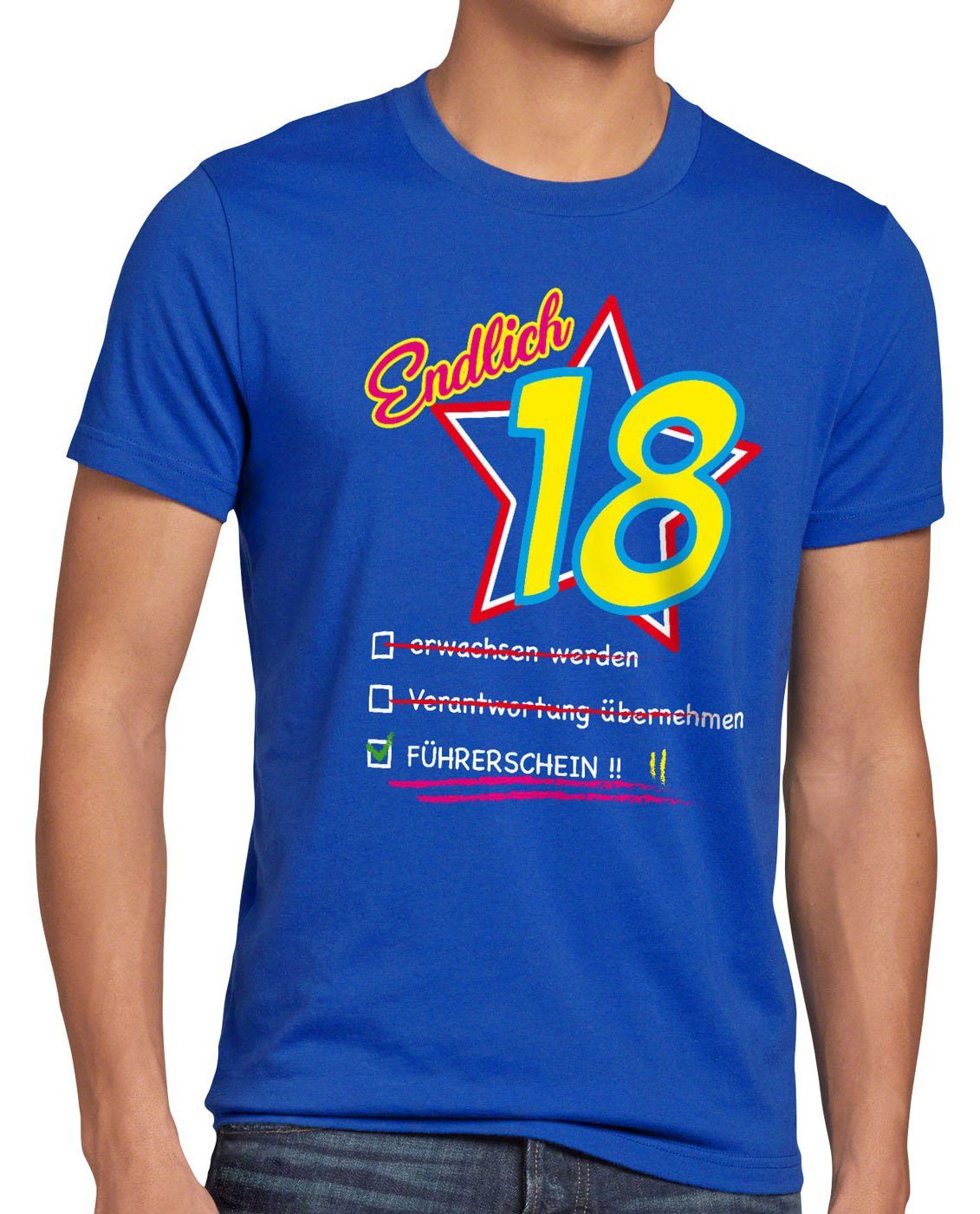 Fun achtzehn Führerschein T-Shirt Geburtstag Herren style3 Party 18 Print-Shirt Endlich volljährig blau