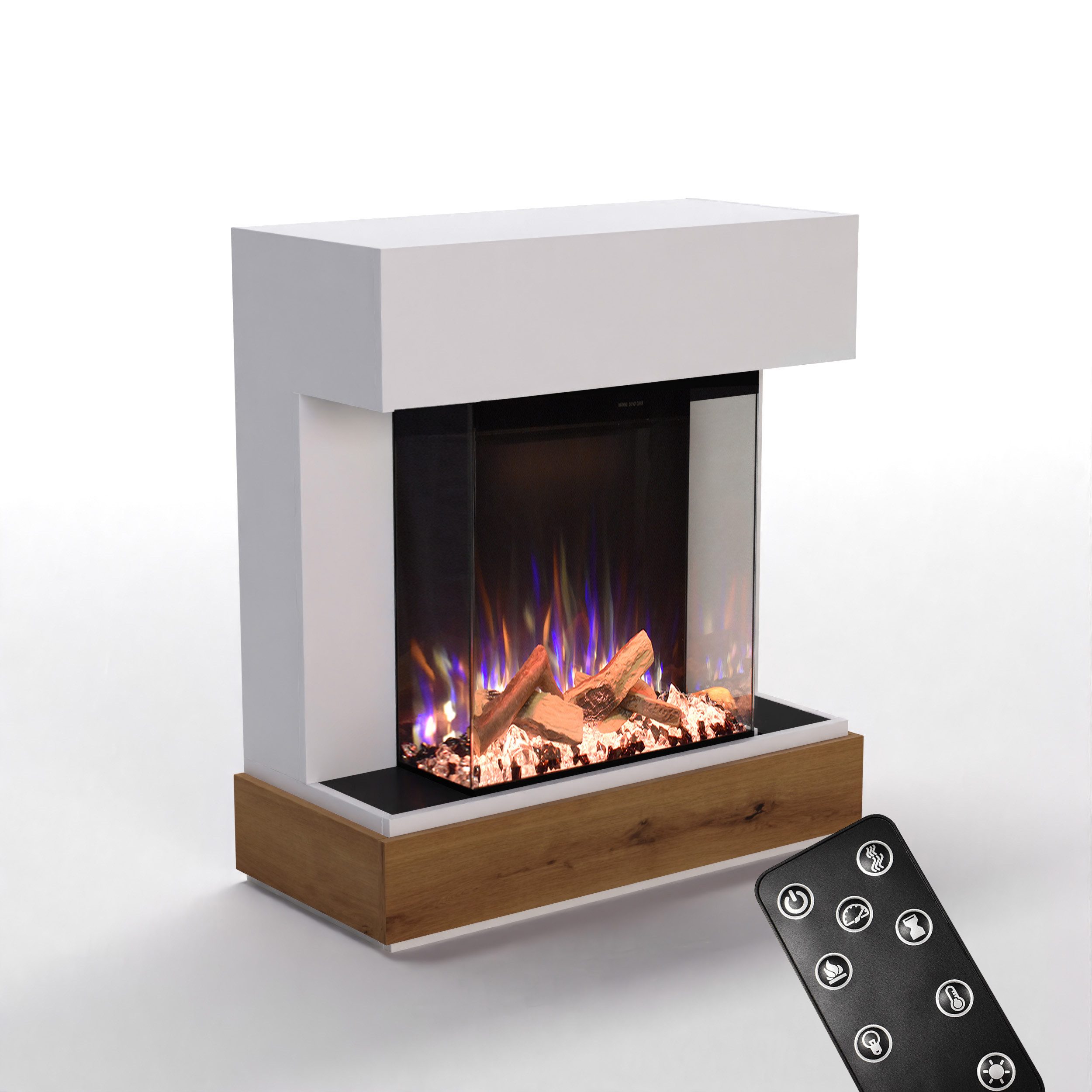 GLOW FIRE Elektrokamin PR13 E-Motion 3D, Elektrischer Kamin mit 3D Feuer mit Heizung, täuschend echte Flamme mit Heizung, 3 Dekorationen