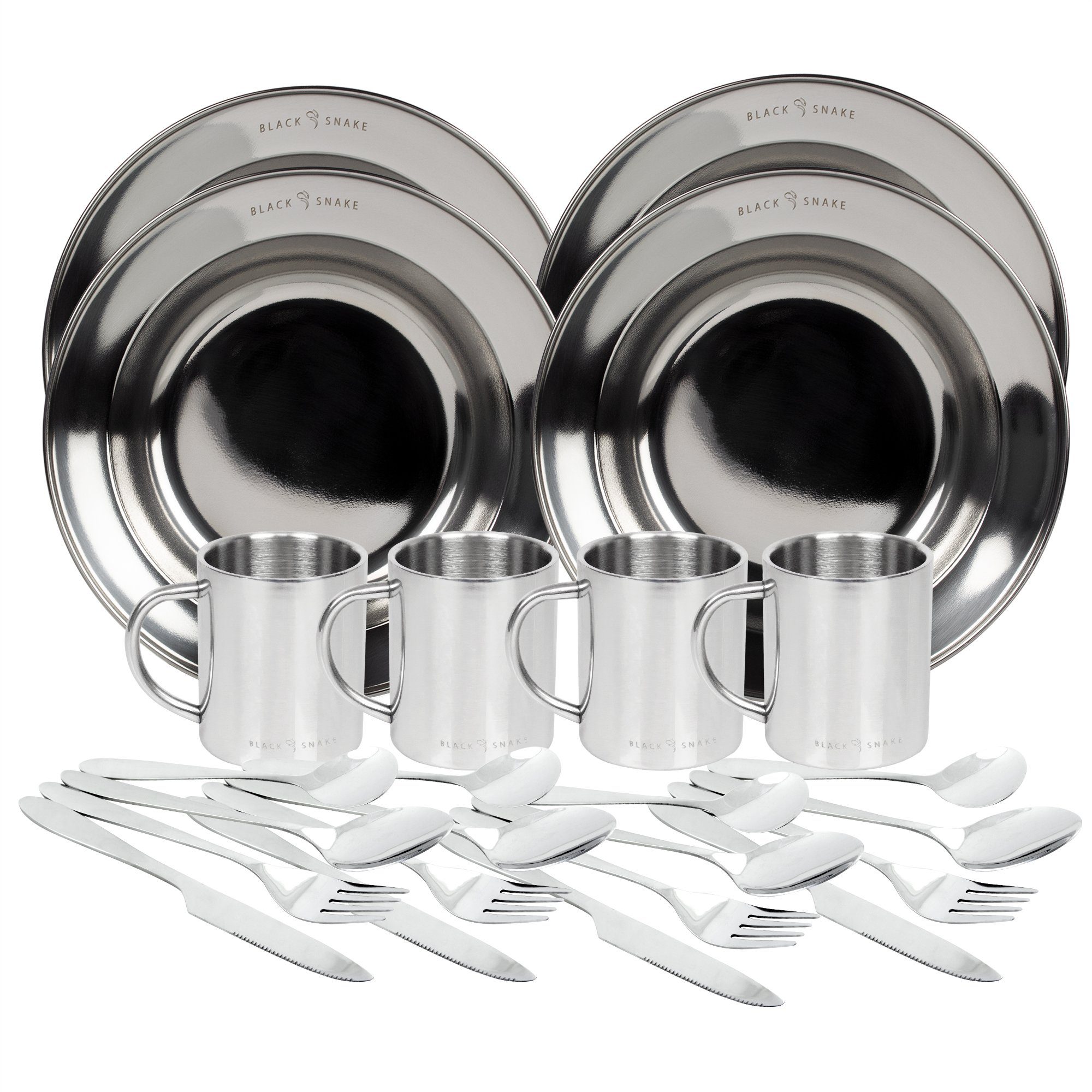 Geschirr-Set tiefer Camping Teller mit Besteck und Tasse