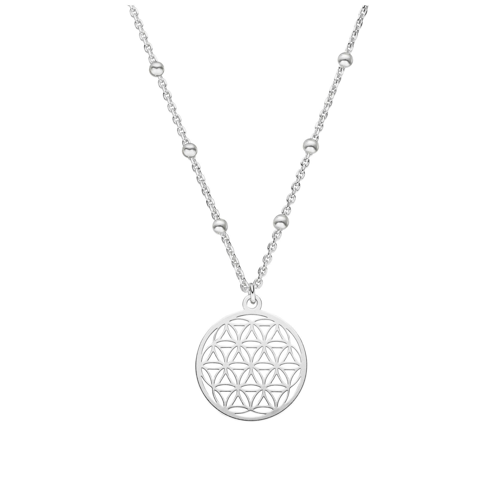 SCHOSCHON Kette mit Anhänger Lebensblume Kügelchen Anhängerkette 925 Silber (Geschenkidee, filigranes Schmuckstück Damen), zart filigran zeitloss