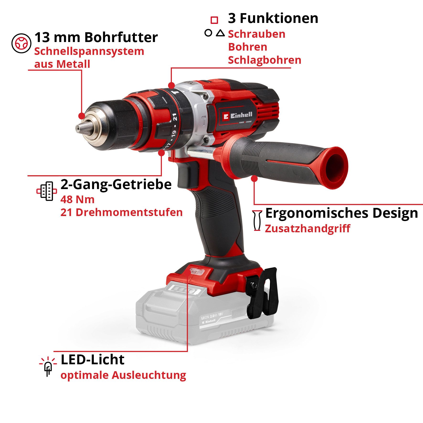 Einhell Akku-Schlagbohrschrauber TE-CD 18/48 Li-i-Solo, Power X-Change, ohne Akku und Ladegerät