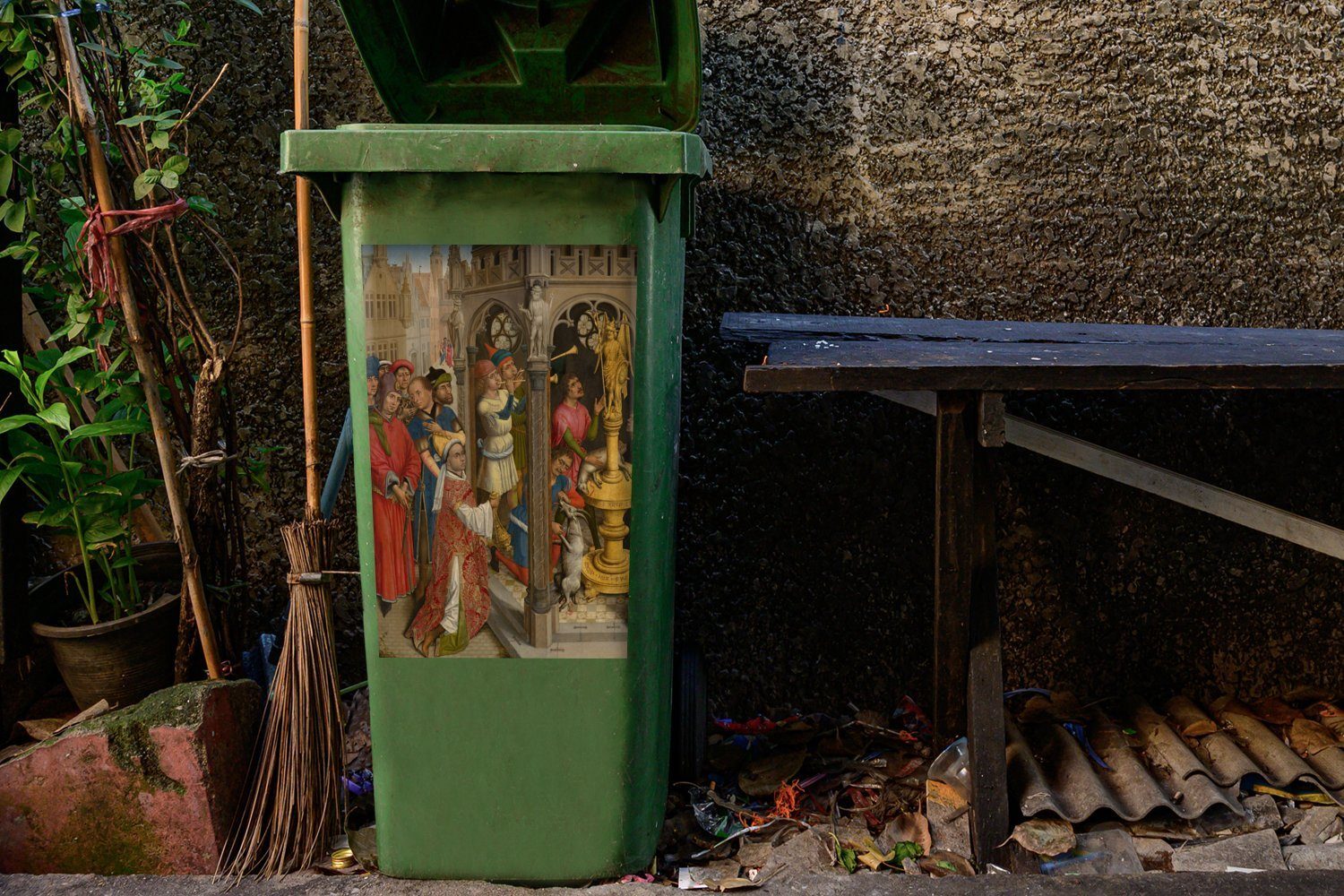von Container, Mülltonne, Wandsticker Augustinus Rogier Abfalbehälter Mülleimer-aufkleber, St), opfert MuchoWow Sticker, Gemälde (1 Manichäer der - Götzenbild einem