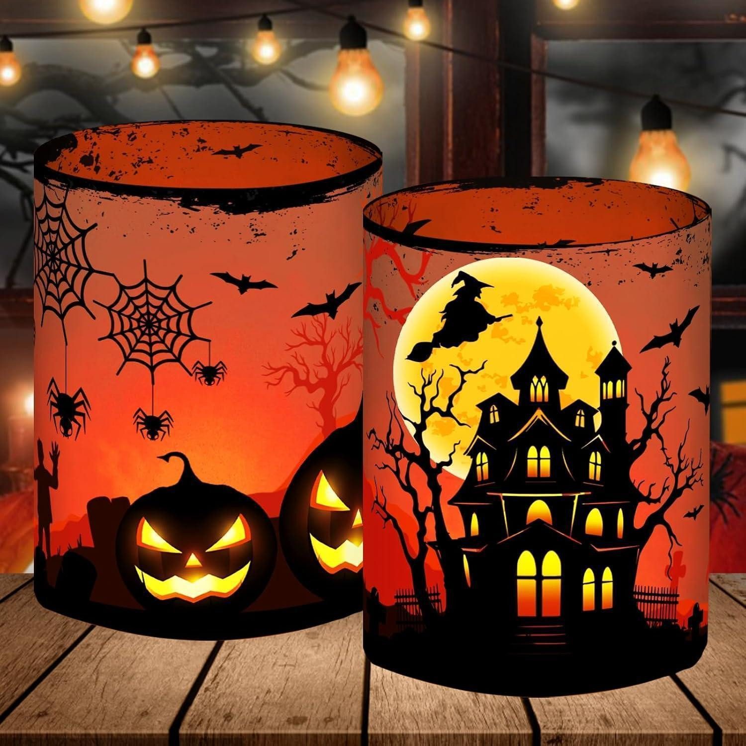 LuxusKollektion Windlicht Windlicht Tischdeko Halloween 12 Kürbis Fledermaus Halloween Deko A