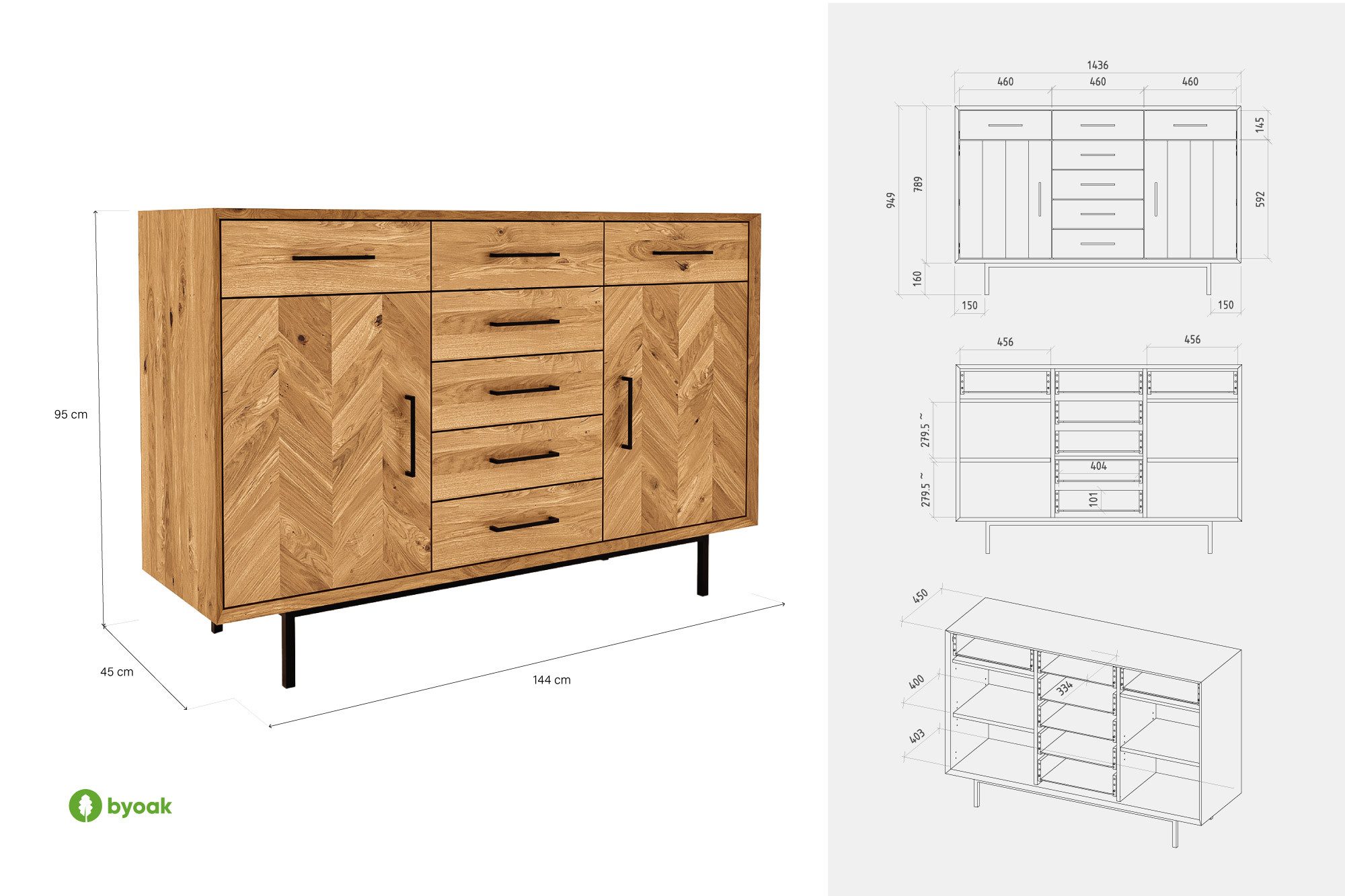 byoak Kommode ABIES aus Massivholz, Naturgeölt