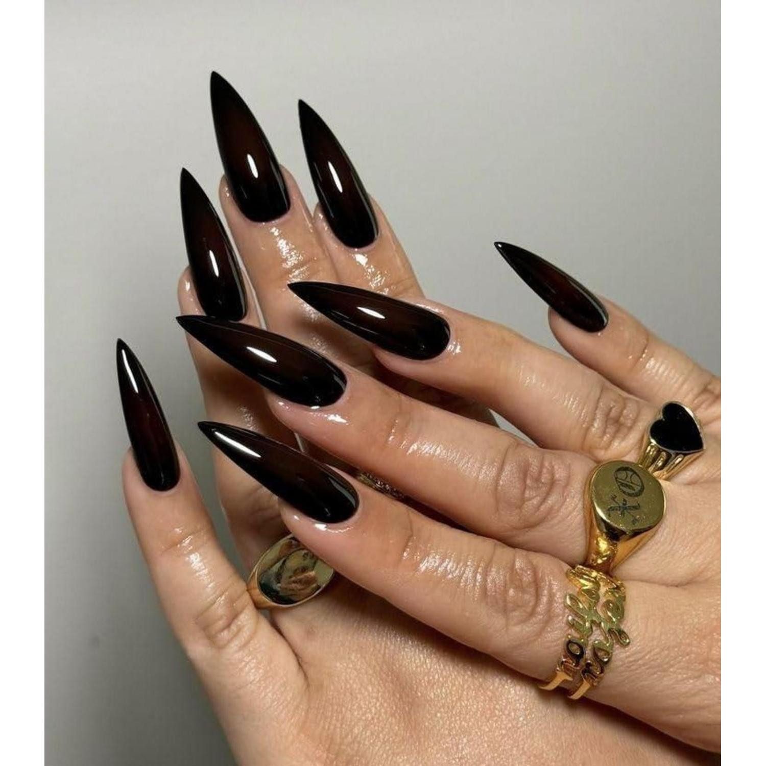 LuxusKollektion Kunstfingernägel Künstliche Fingernägel Stiletto Black Halloween Nagelkleber AH1