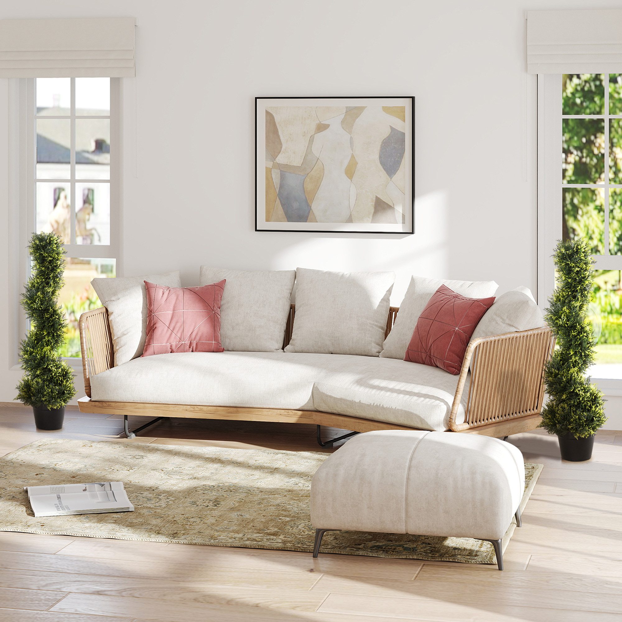Kunstpflanze 2er Set künstliche Zedernbaum groß 90 cm im Topf Zeder, Outsunny, Höhe 90 cm, für Wohnzimmer Schlafzimmer Büro Garten moderne Dekoration Geschenk