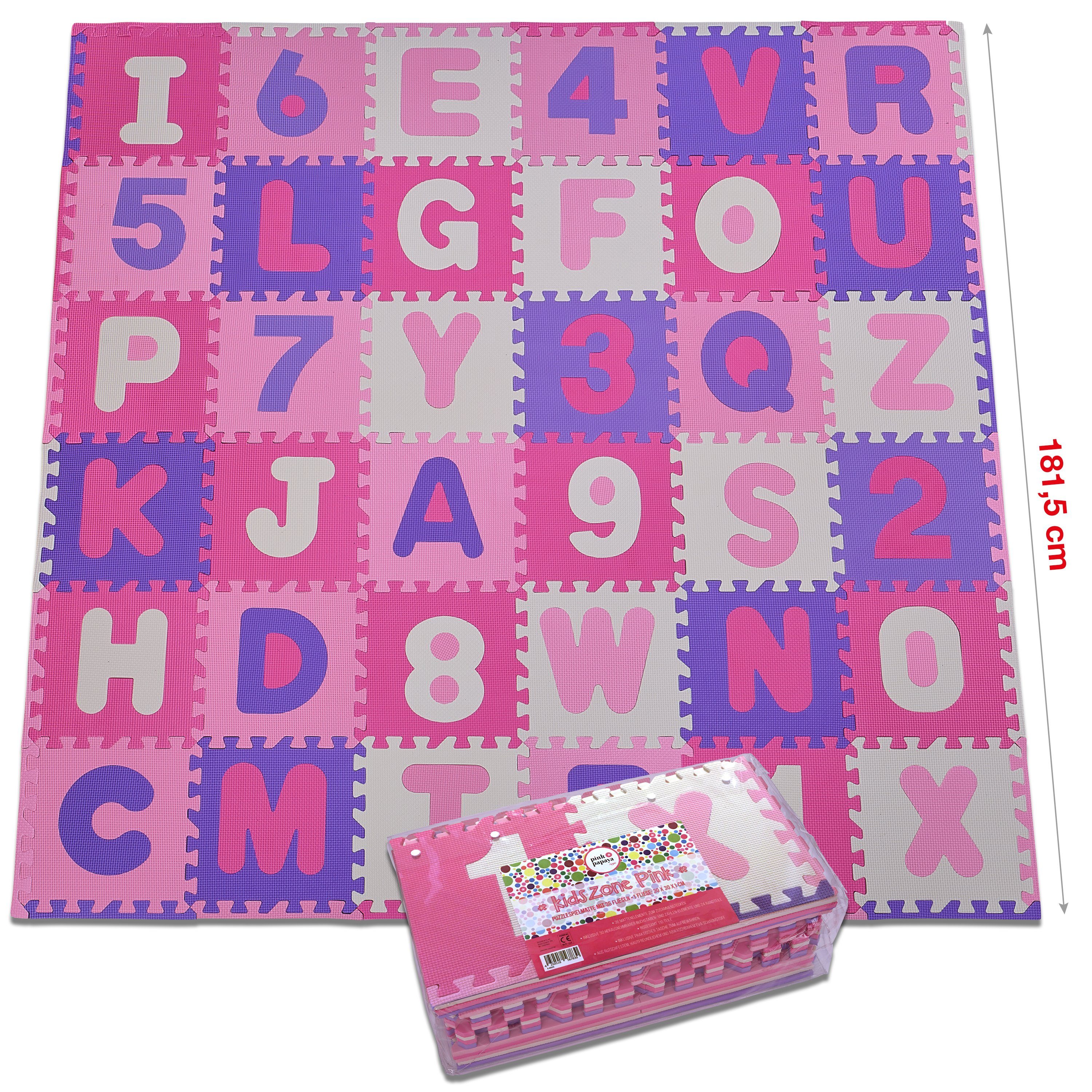 Pink Papaya Puzzlematte Puzzlematte mit Zahlen und Buchstaben Kids Zone, Extra weich, kombiniert Zahlen & Buchstaben, einfaches Stecksystem