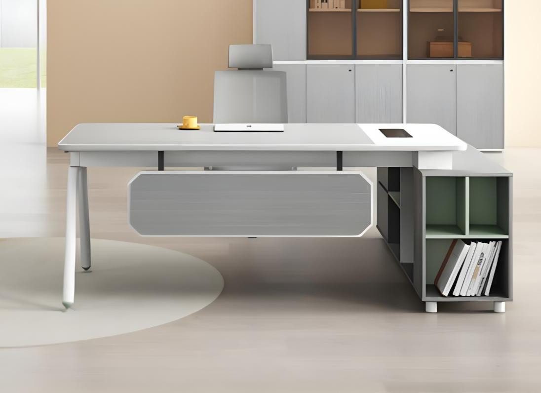 Xlmoebel Eckschreibtisch Hellgrauer Eckschreibtisch für modernes Bürodesign (Eckschreibtisch), Hergestellt in Europa