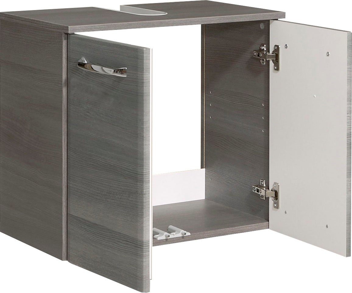 Saphir Waschbeckenunterschrank Quickset Unterbeckenschrank mit 2 Türen, Siphonausschnitt, 60 cm breit Waschbeckenschrank inkl. Türdämpfer, Griffe in Chrom Glanz