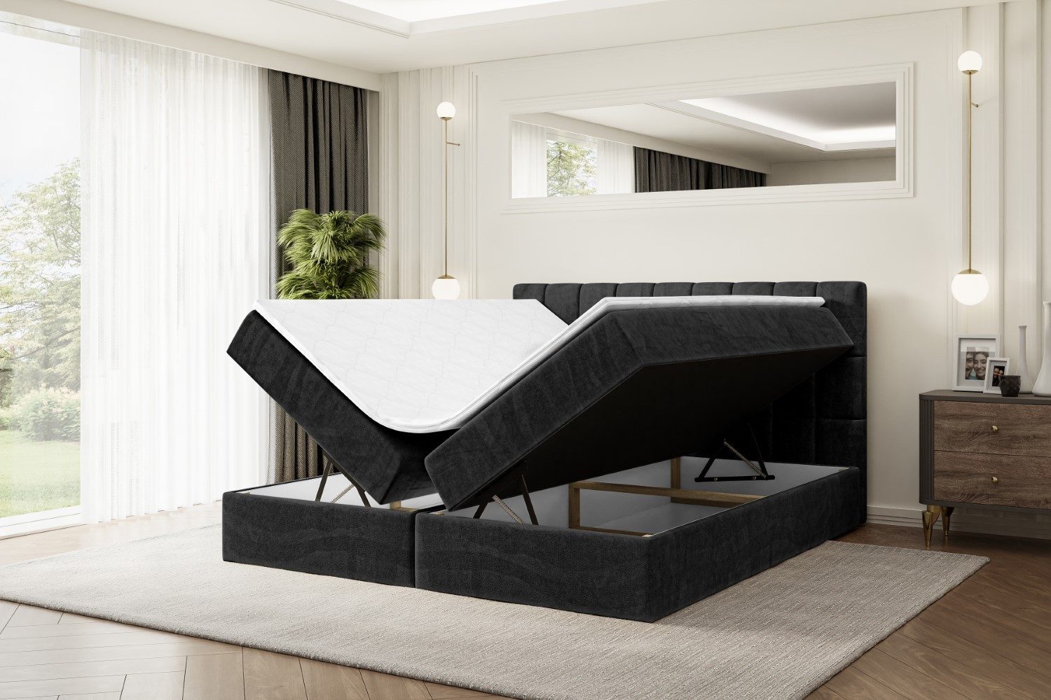 ALTDECOR Boxbett MIAMI (Multipocket-Matratze H4, H3 Matratze Bonellfederung, Topper, Kopfteil)