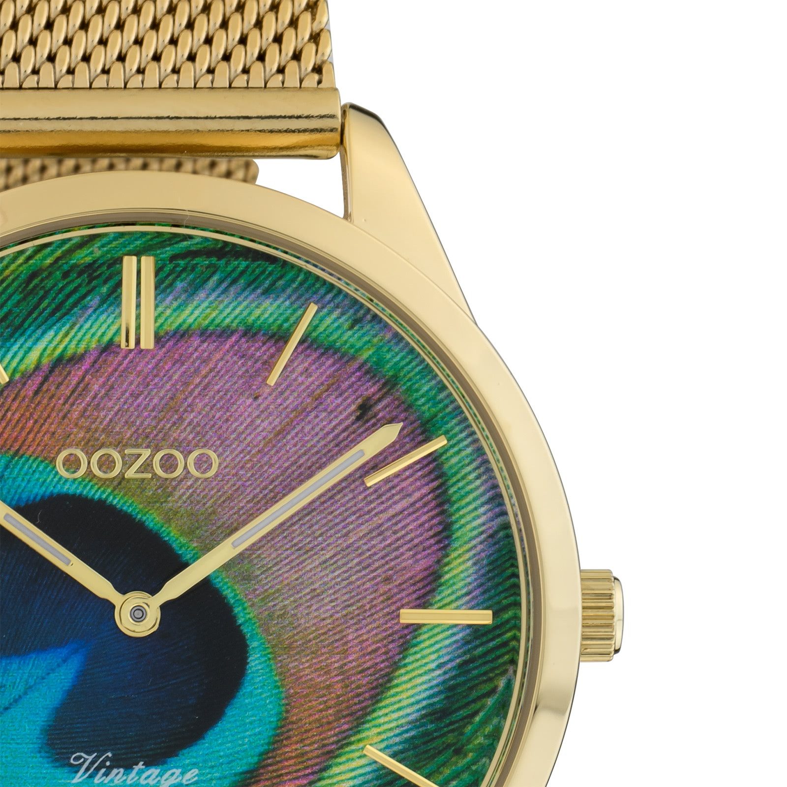 OOZOO Quarzuhr Oozoo Damen Armbanduhr gold Quarz, (Analoguhr), Damenuhr rund, mittel (ca. 38mm) Edelstahlarmband, Fashion-Style