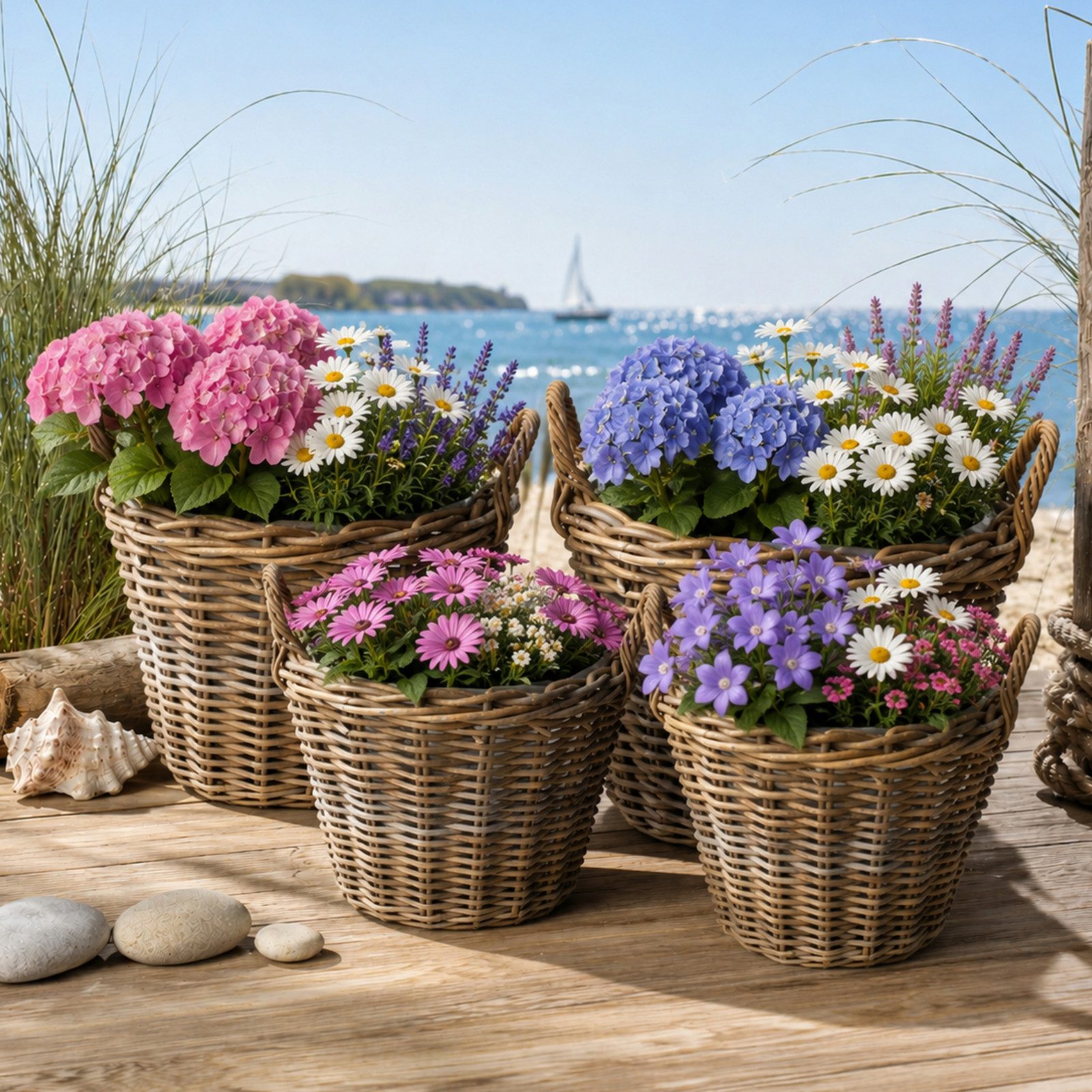 Van der Leeden Blumentopf Pflanzkorb Weide Rattan Natur 4 Tlg. Set (Set, 4 St., Packung), Rattankorb, Indoor & Outdoor, 4 Größen, mit Innenfolie, Handarbeit