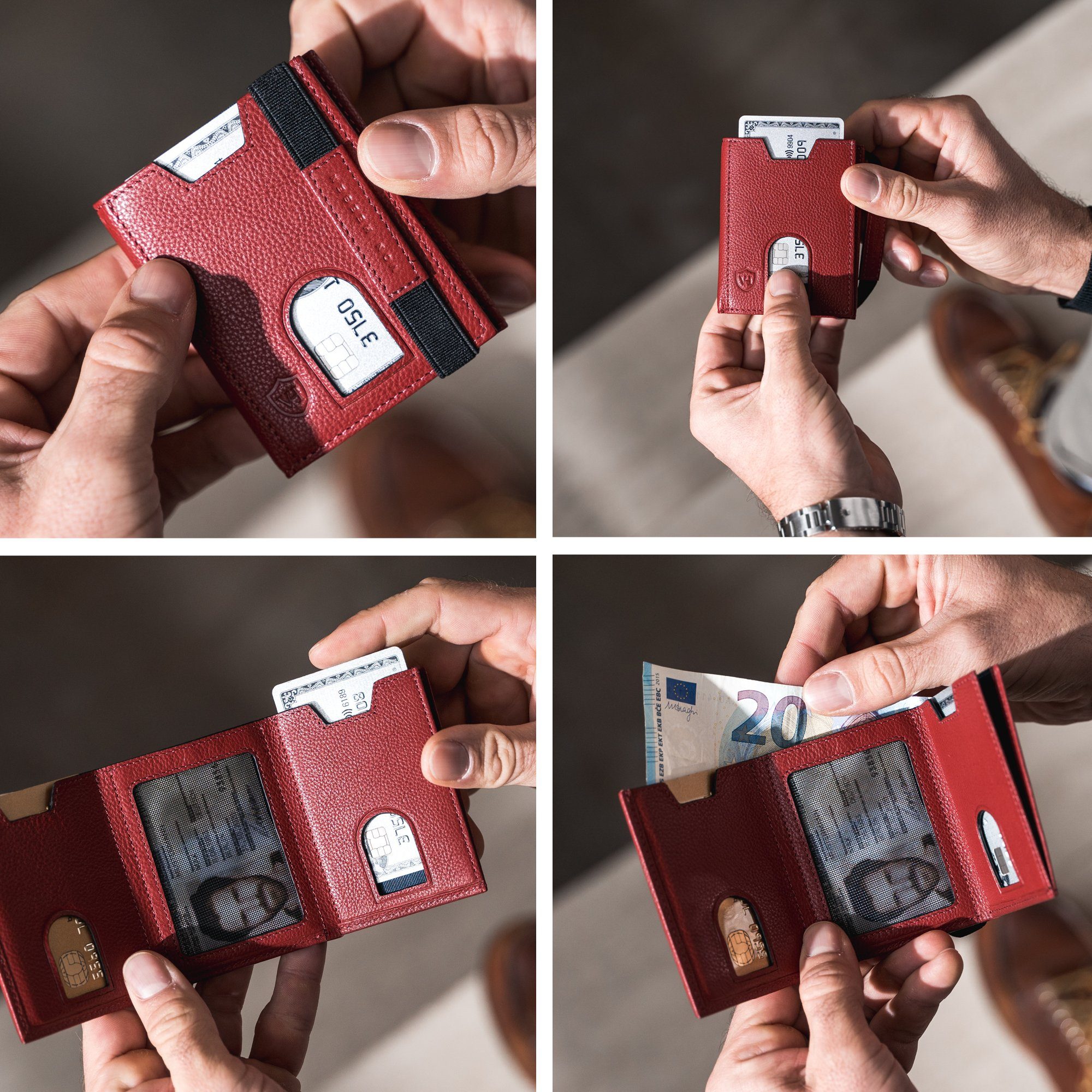 VON HEESEN Geldbörse Whizz Slim Portemonnaie Kartenfächer, Wallet RFID-Schutz Geschenkbox mit & Wallet inkl. Geldbeutel 6 Rot