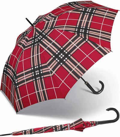 happy rain® selection Langregenschirm große, stabil, mit Auf-Automatik, Karo rot, windsicher durch revolutionäre Kinematic-Gelenke