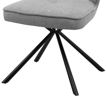 Lomadox Polsterstuhl AMSTERDAM-119, Esszimmerstuhl Stuhl Esszimmer grau Gestell drehbar schwarz 48x89x60cm