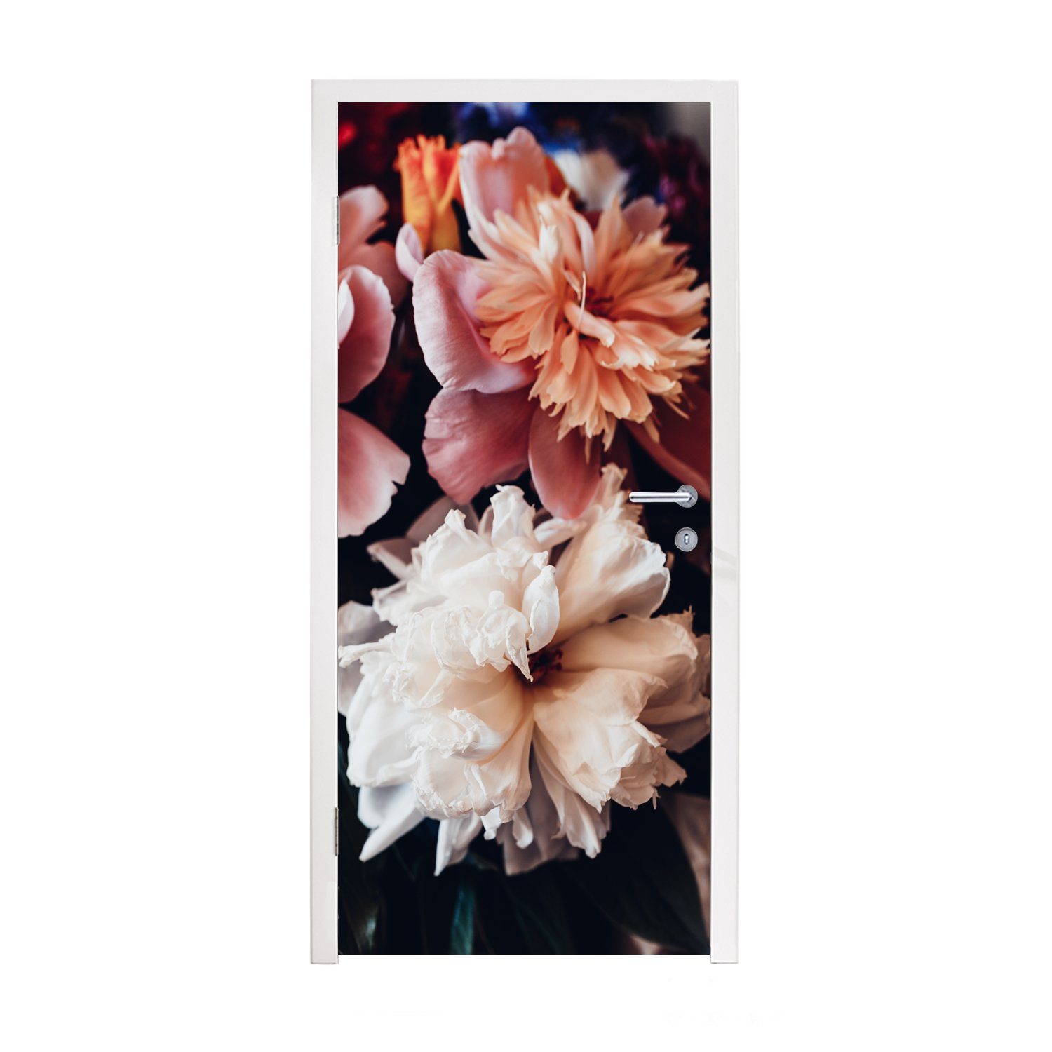 MuchoWow Türtapete Blumenstrauß aus für Matt, St), Türaufkleber, Tür, (1 cm 75x205 Pfingstrosen, bedruckt, Fototapete