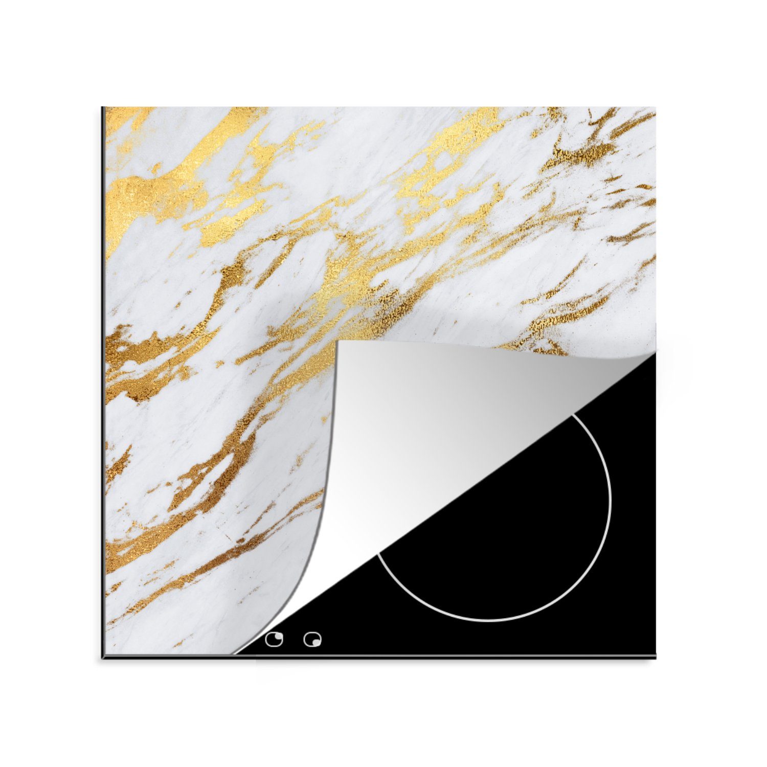 küche - - 78x78 (1 Ceranfeldabdeckung, Weiß Gold Marmor Luxus, tlg), für Herdblende-/Abdeckplatte cm, Arbeitsplatte Vinyl, MuchoWow -