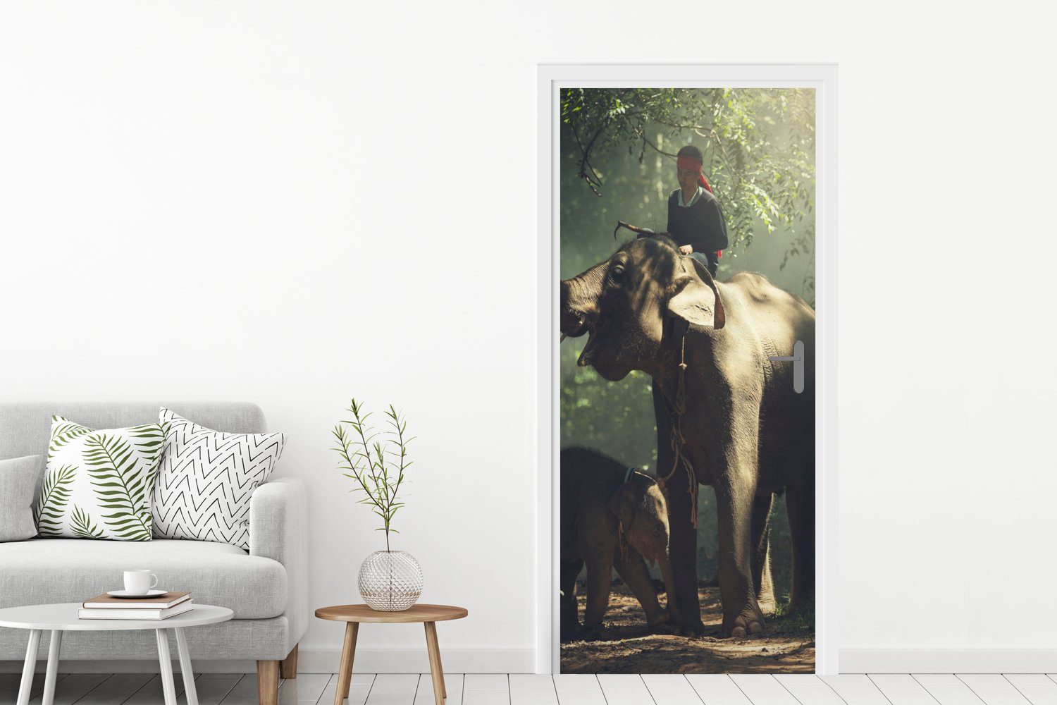 Fototapete Matt, Tür, bedruckt, 75x205 - für St), Türtapete Bäume - Elefant Wald (1 - cm Trainer, MuchoWow Türaufkleber, Tiere -