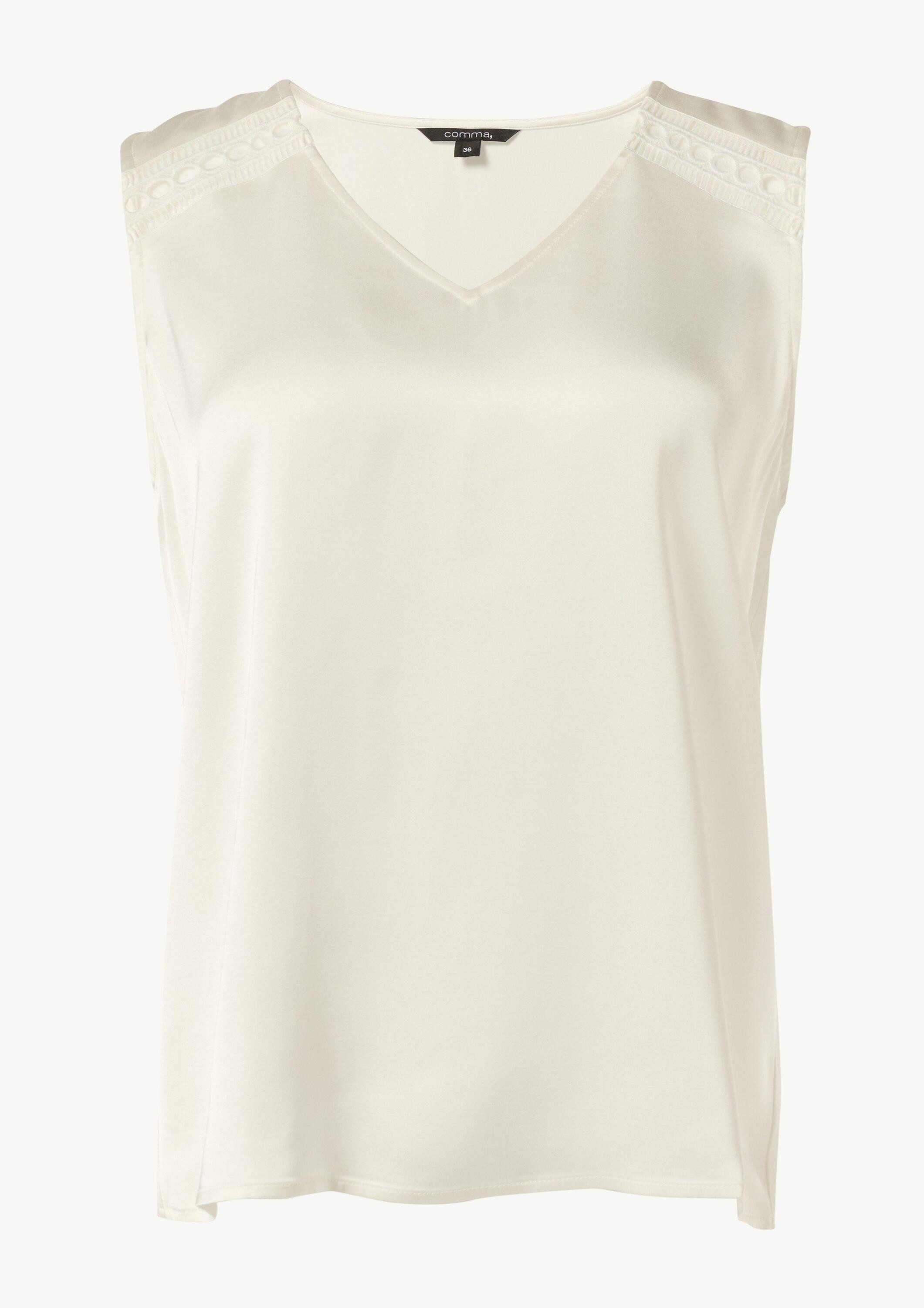 comma Blusentop Bluse Satin-Top mit Spitzendetails