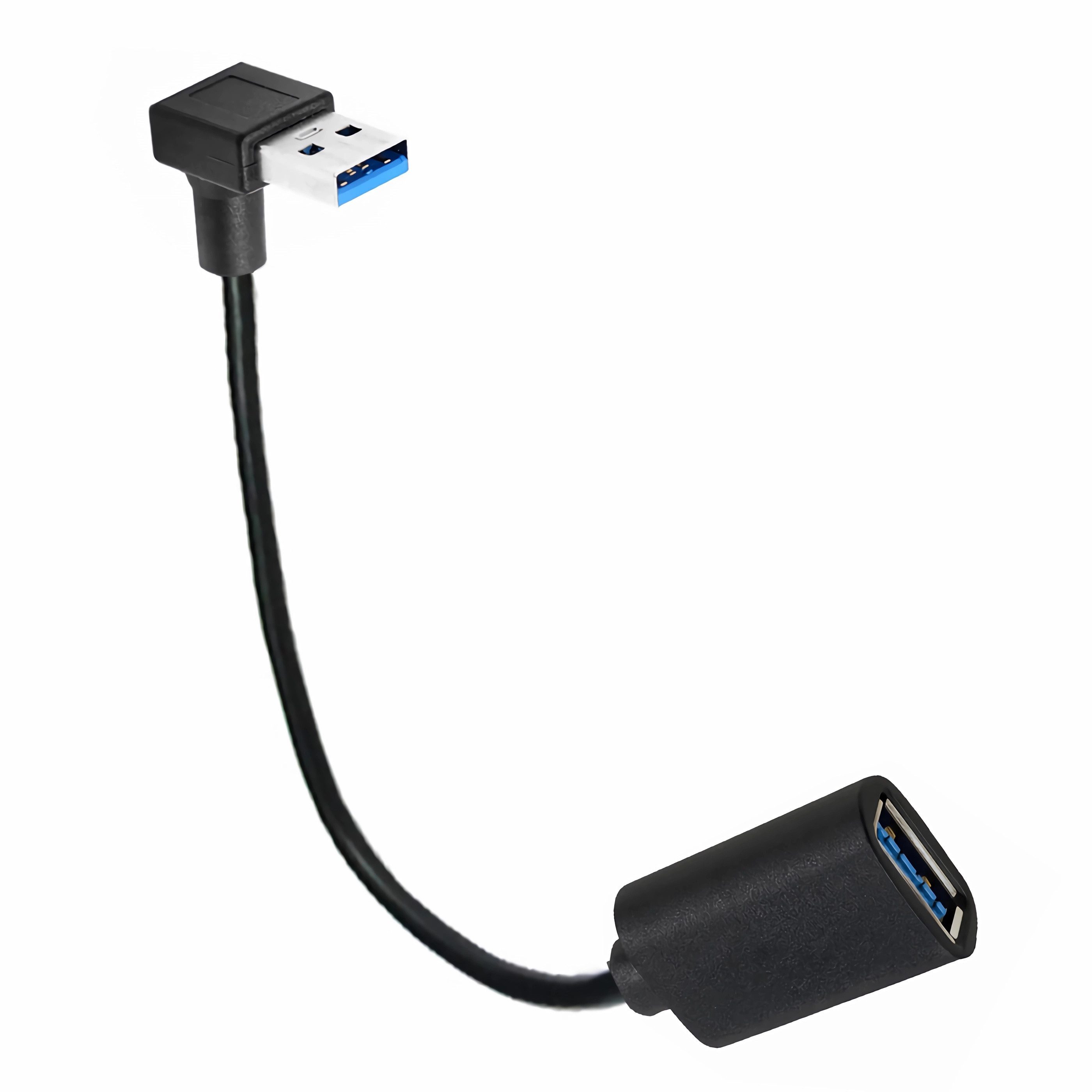 Bolwins Q34 USB 3.0 Verlängerungskabel Kabel Adapter nach unten abgewinkelt Computer-Kabel, USB 3.0 Typ A Stecker, USB 3.0 Typ A Buchse (30 cm), Nach unten abgewinkelter USB-Adapter für platzsparenden Anschluss
