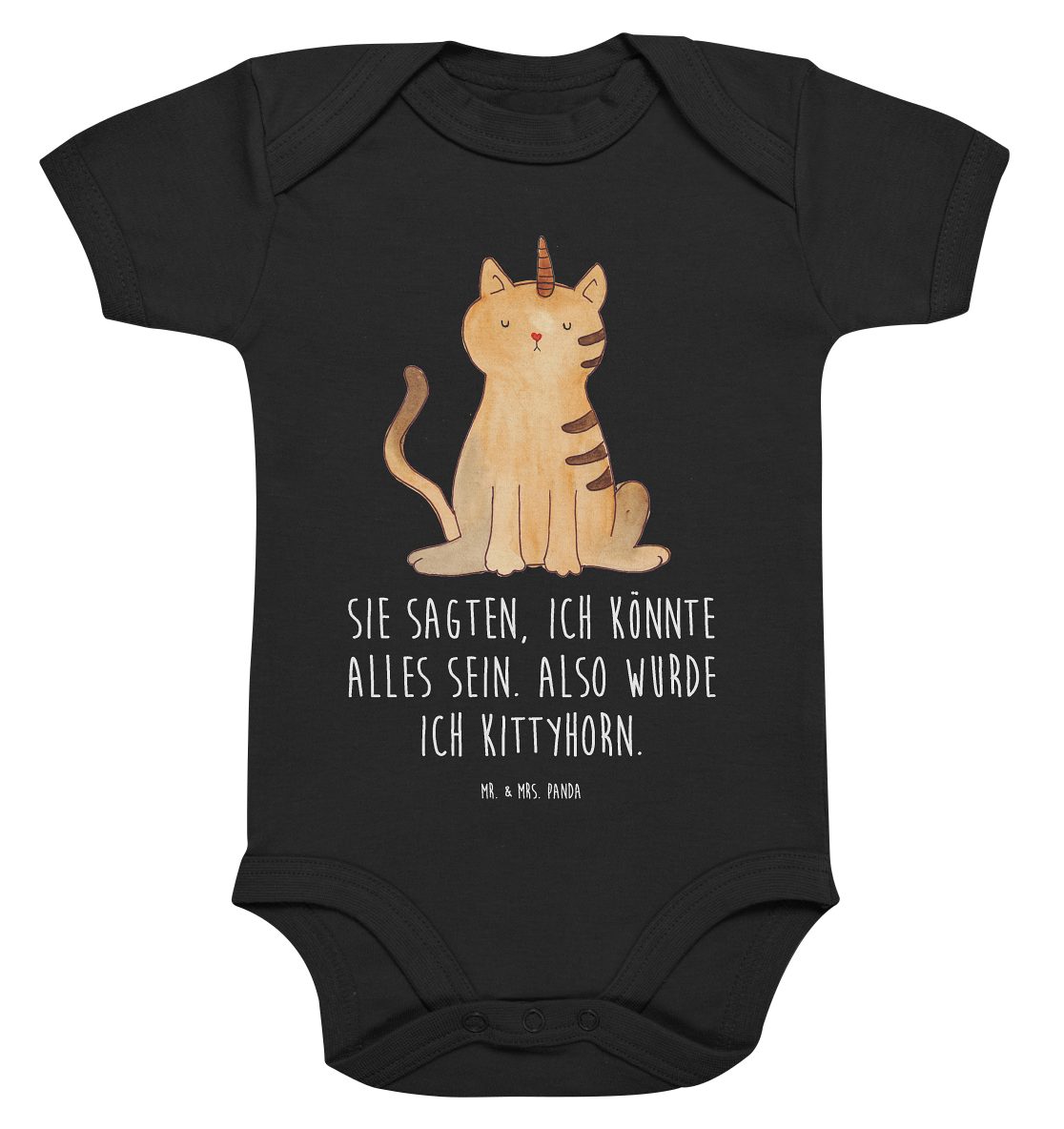 Mr. & Mrs. Panda Strampler 12. - 18. Monat Einhorn Katze - Schwarz - Geschenk, Babystrampler, Gl (1-tlg)