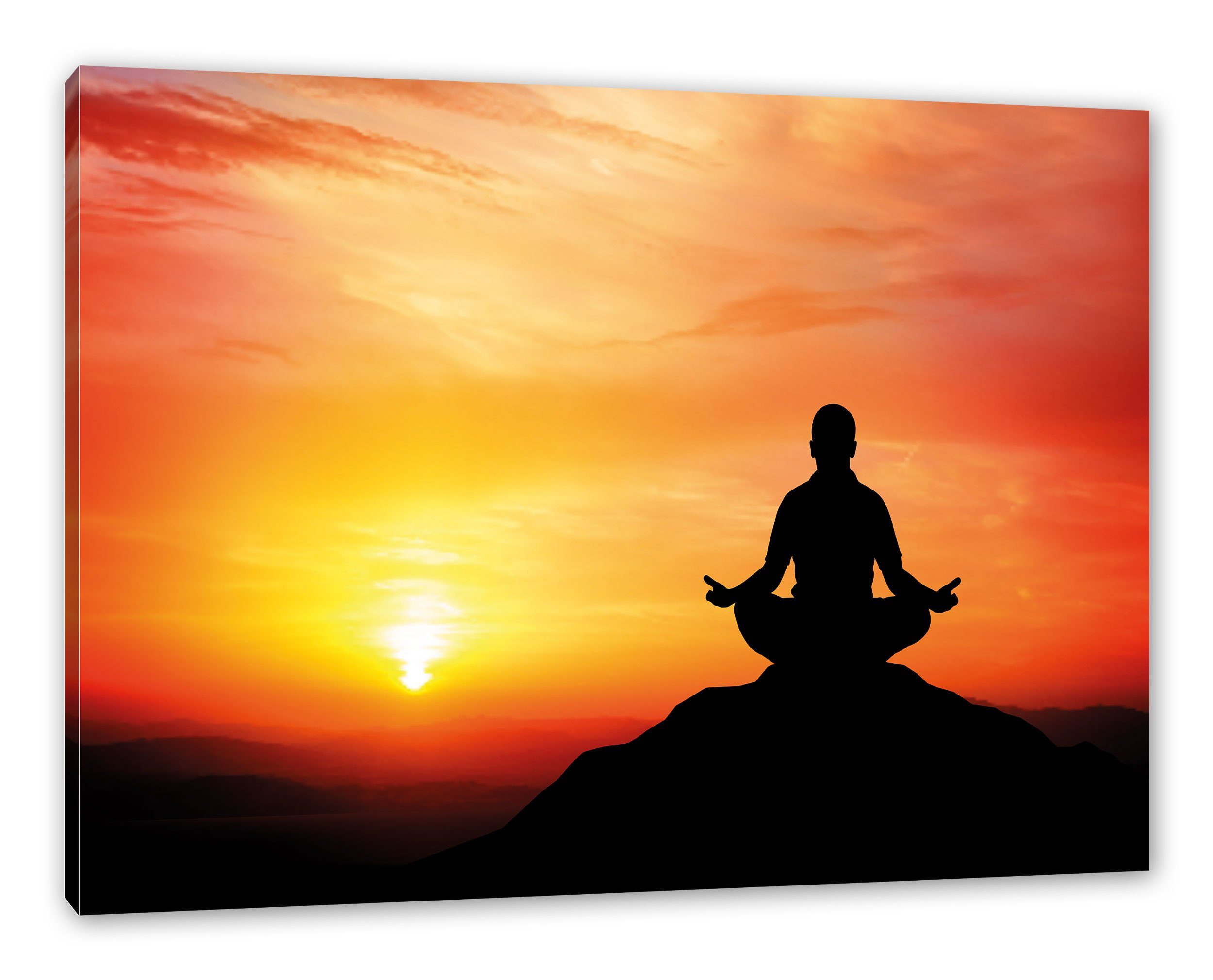 Pixxprint Leinwandbild Meditation im Sonnenuntergang, Meditation im Sonnenuntergang (1 St), Leinwandbild fertig bespannt, inkl. Zackenaufhänger