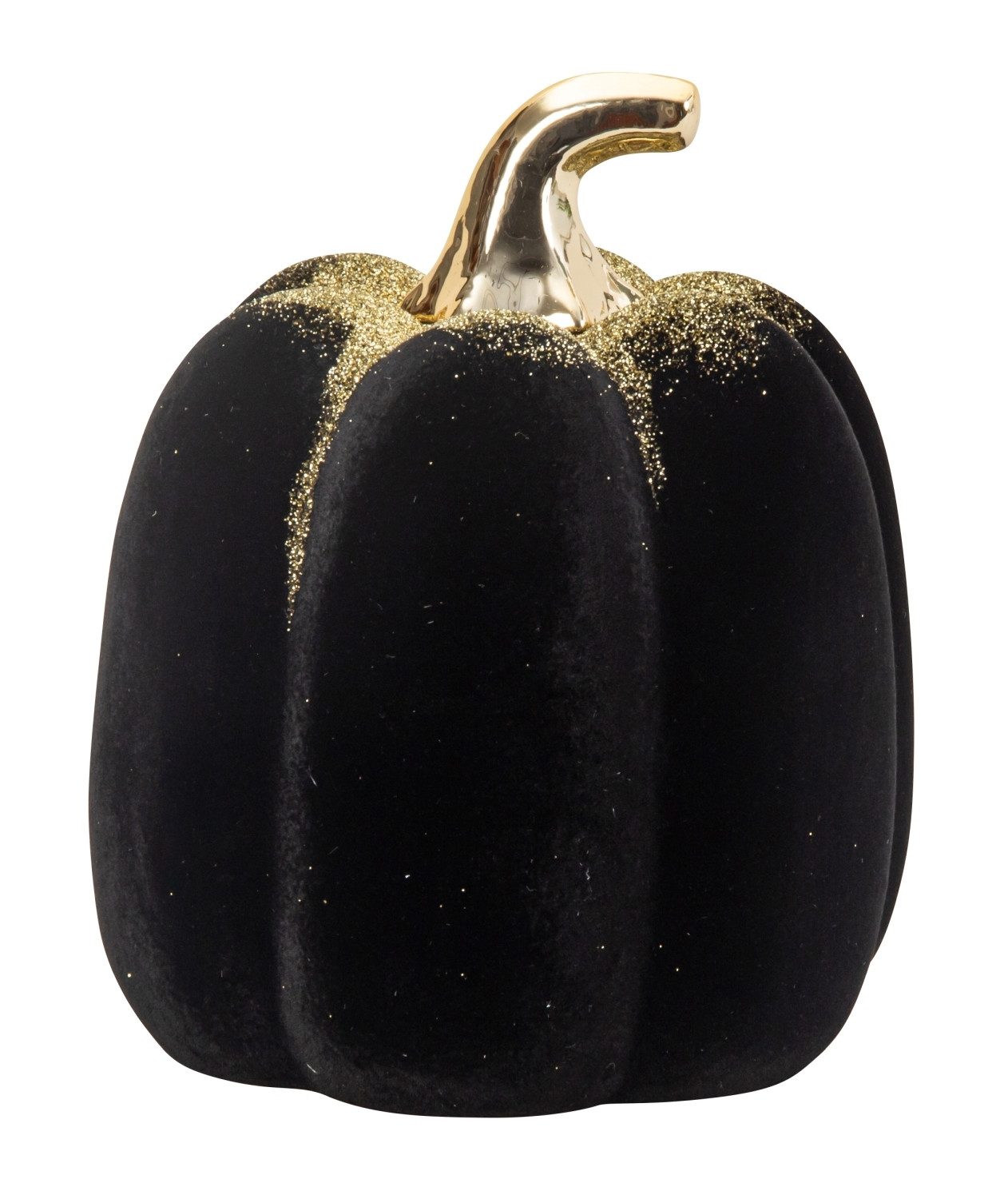 Mel-O-Design Dekoobjekt Deko Kürbis Schwarz - Gold mit Samtbezug 15,5 x 13 cm (Deko Kürbisfigur, Herbst, Halloween), Herbstdeko Kürbis