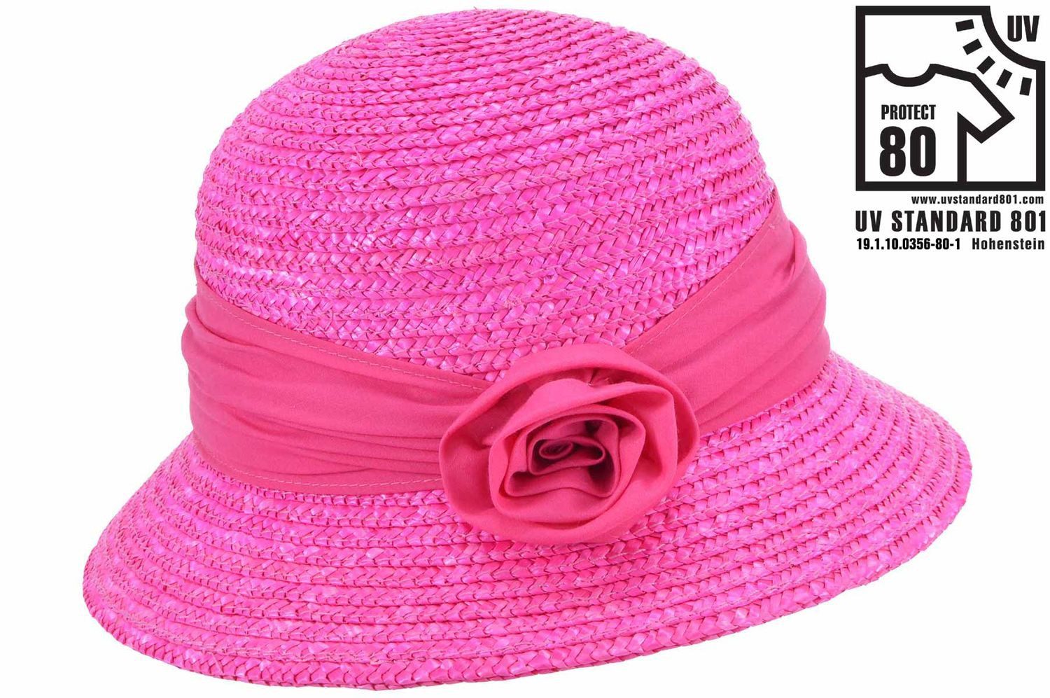 Seeberger Strohhut Elegante Glockenhut mit Blume & UV-Schutz 80