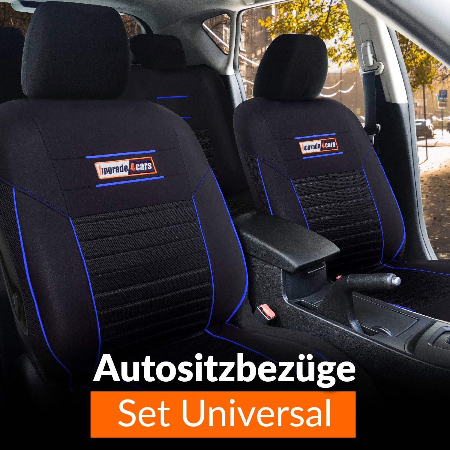 Autositzbezug 5 Kopfstützenbezüge, 2 Rücksitzbezüge Blau Vordersitzbezüge, SportsLine, 9-teiliges und Linien-Design 2 Upgrade4cars Stilvolles Set,