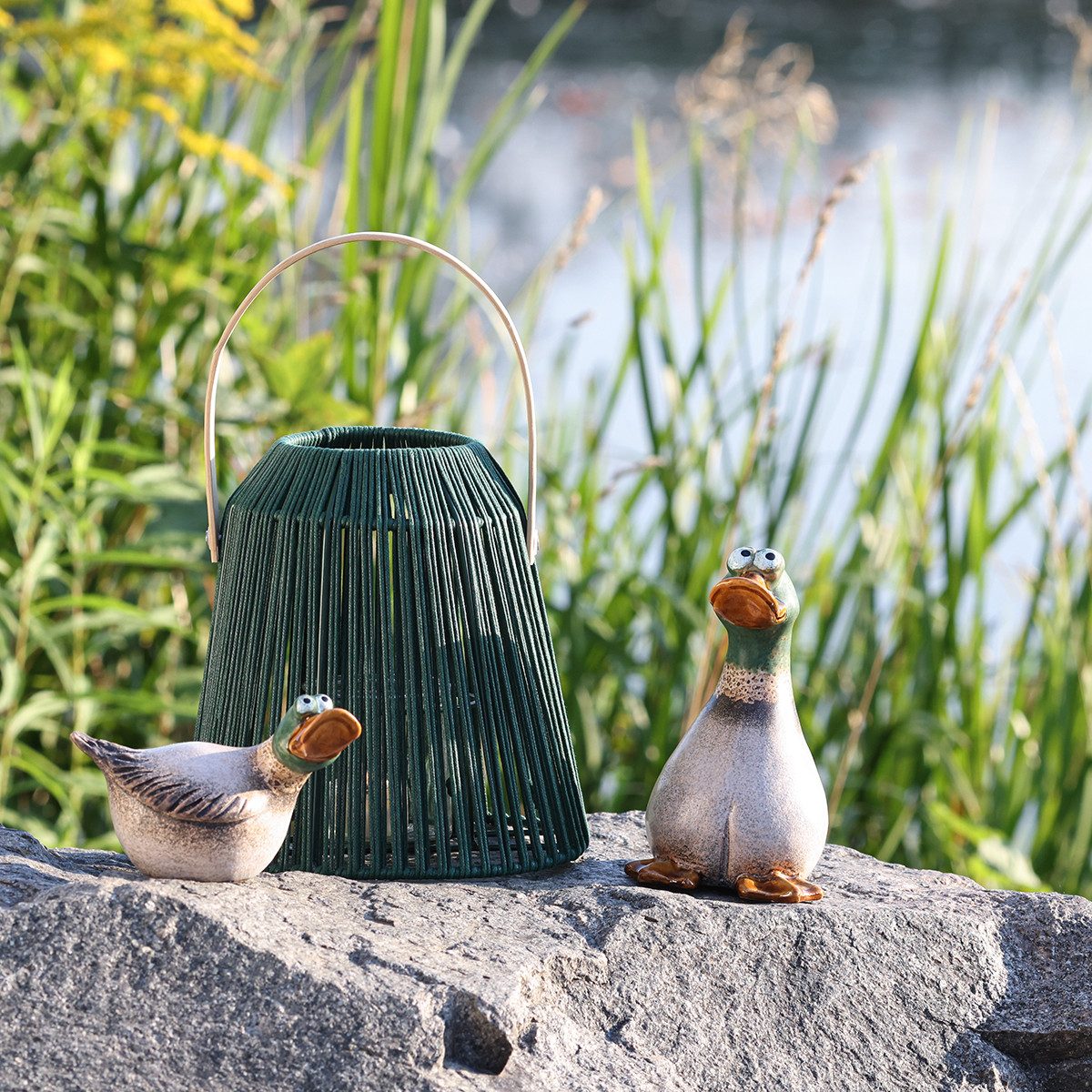 Viana Osterhase Enten Deko Keramik Frühling Erpel 15cm Braun Grün Set 2 Stück