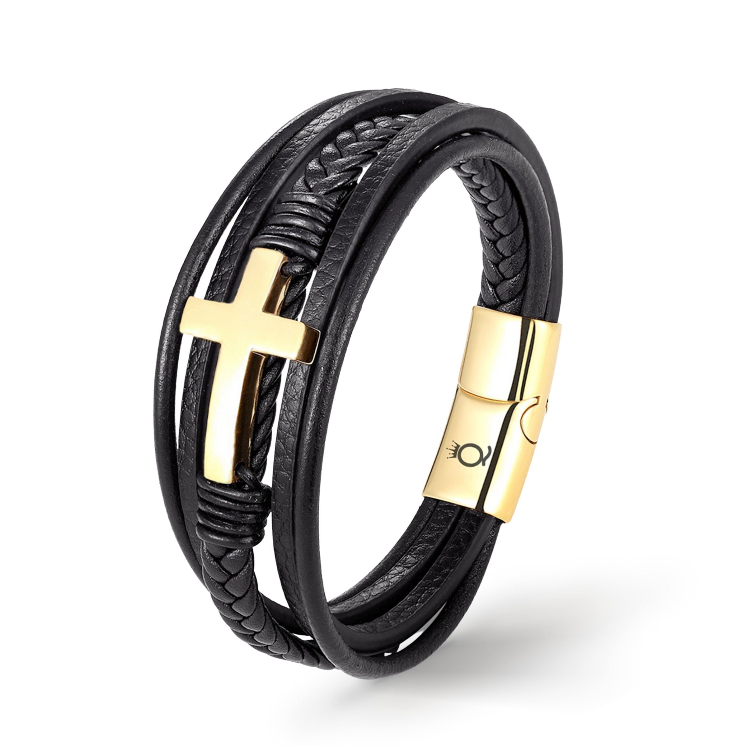 UNIQAL.DE Lederarmband Lederarmband Herren mit Kreuz "HEAVEN" jesus Geflochten Edelstahl, Echtleder, Casual Style, handgefertigt mehr