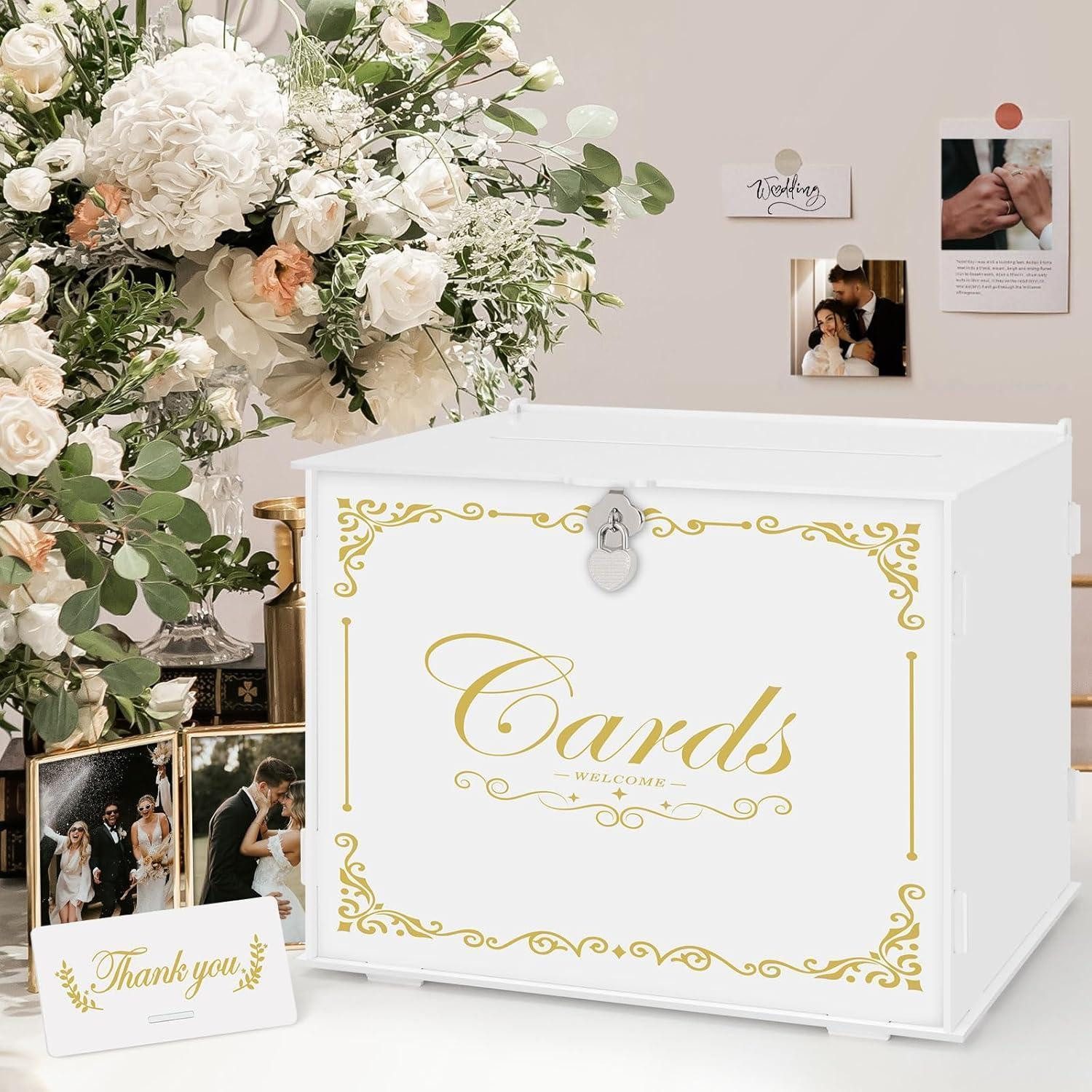LuxusKollektion Geschenkbox Hochzeitsbox Kartenbox Geld Briefbox Schloss Acryl Schlitz Acryl-weiß