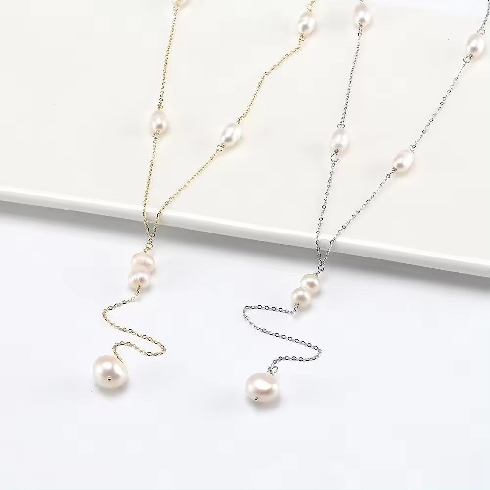 Runde Perlé Perlenkette Marie, lange Halskette, Süßwasserperlen, 925er Silb günstig online kaufen