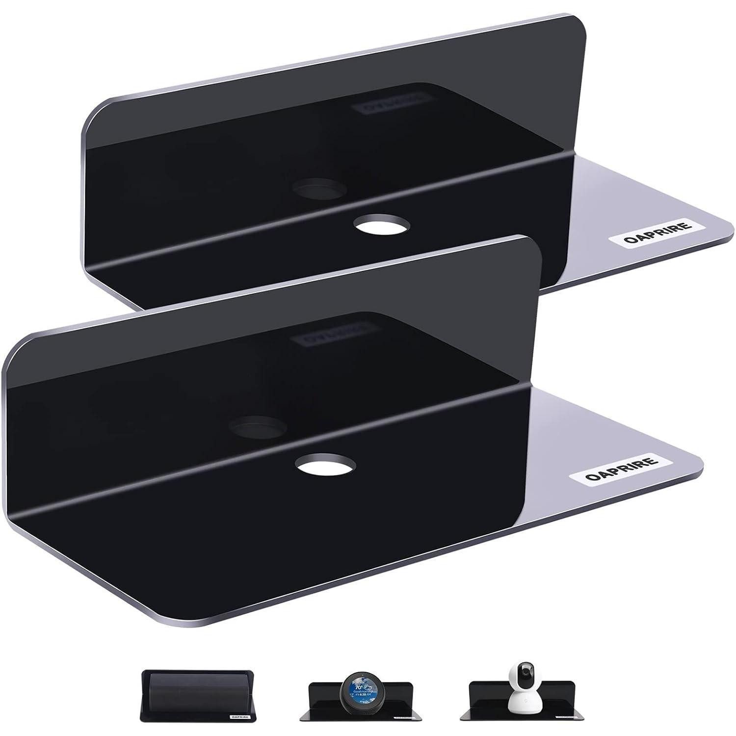 LuxusKollektion Wandregal Wandregal Acryl 2er Set SmartLautsprecher Kabelclips Schwarz