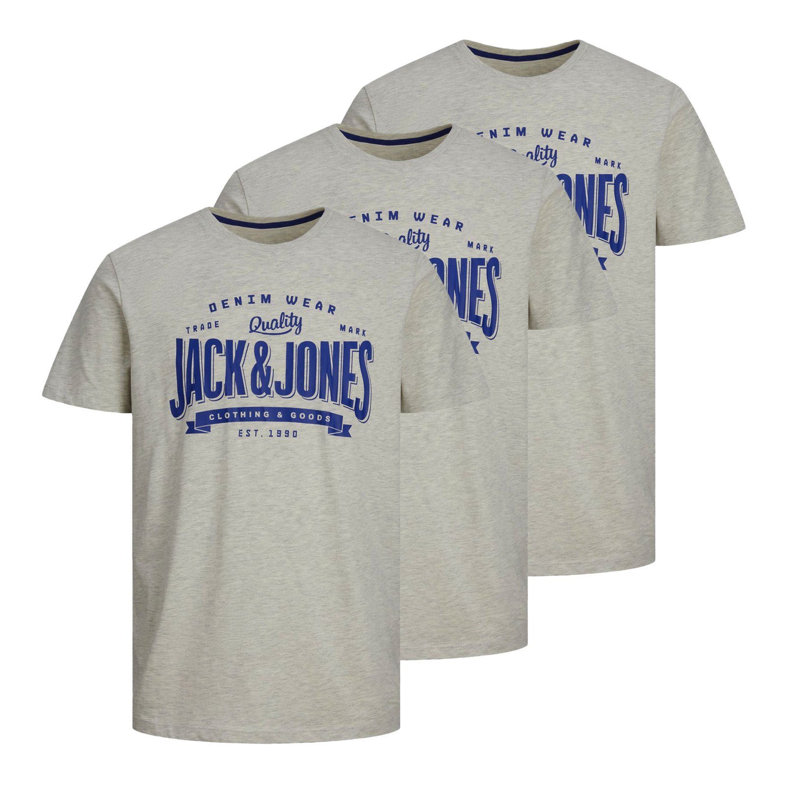 Jack & Jones T-Shirt 3er Pack JJelogo Tee SS O-Neck mit Logo-Print auf der Vorderseite white melange