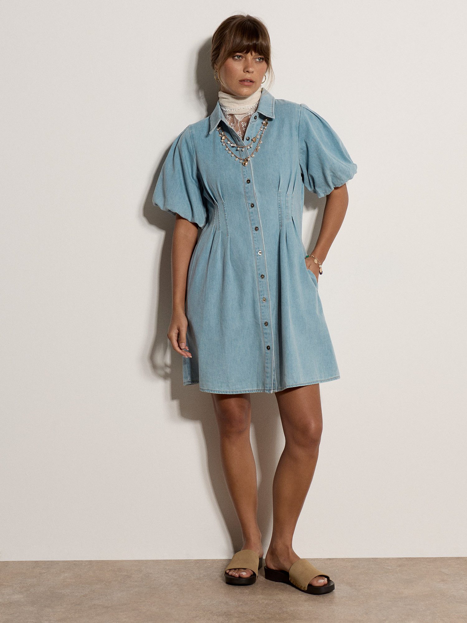 Apricot Minikleid Hemdblusenkleid aus Jeans